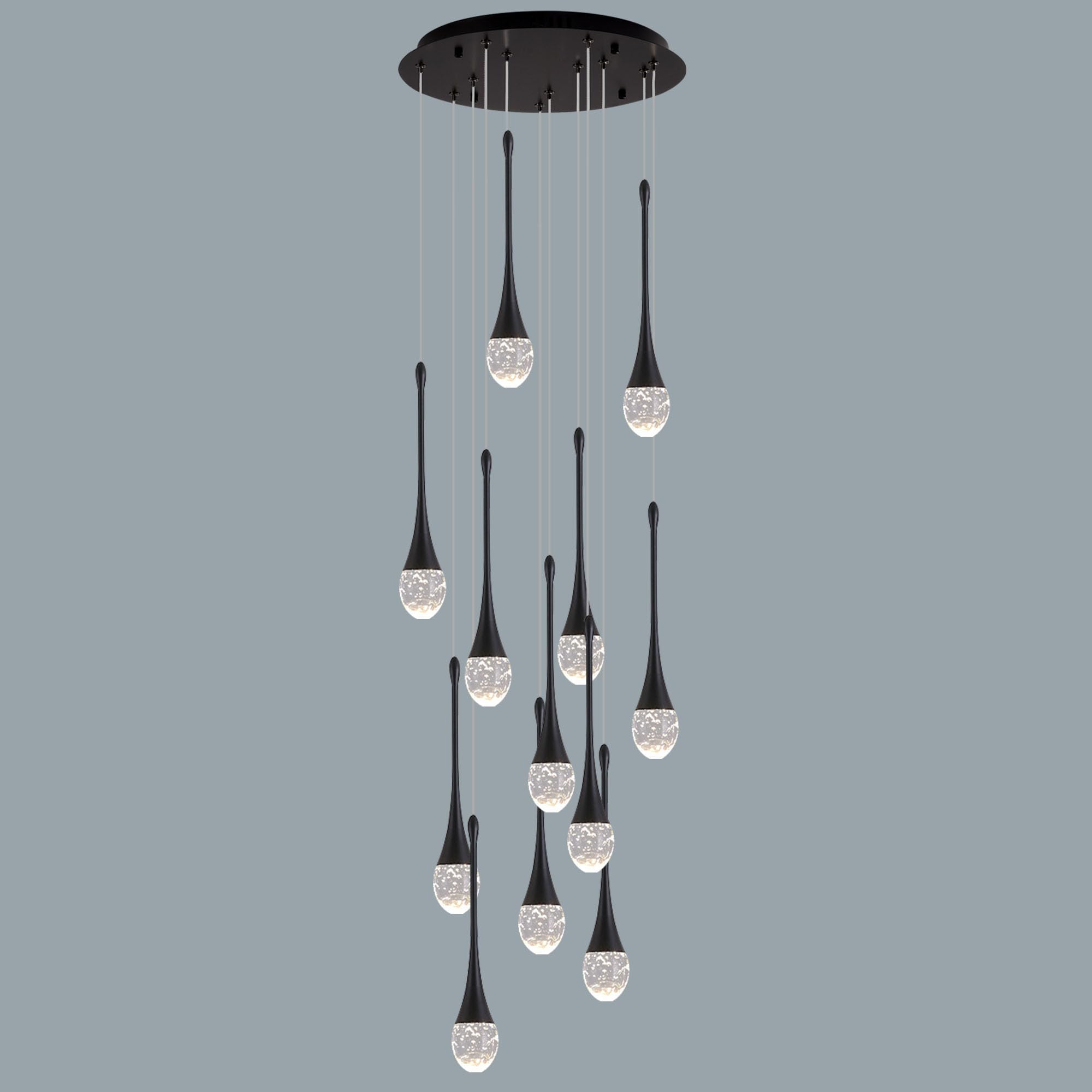 Upfelw Crystal Staircase Chandelier 12 Lights Dimmable LED Black Model UCC-B12-0436