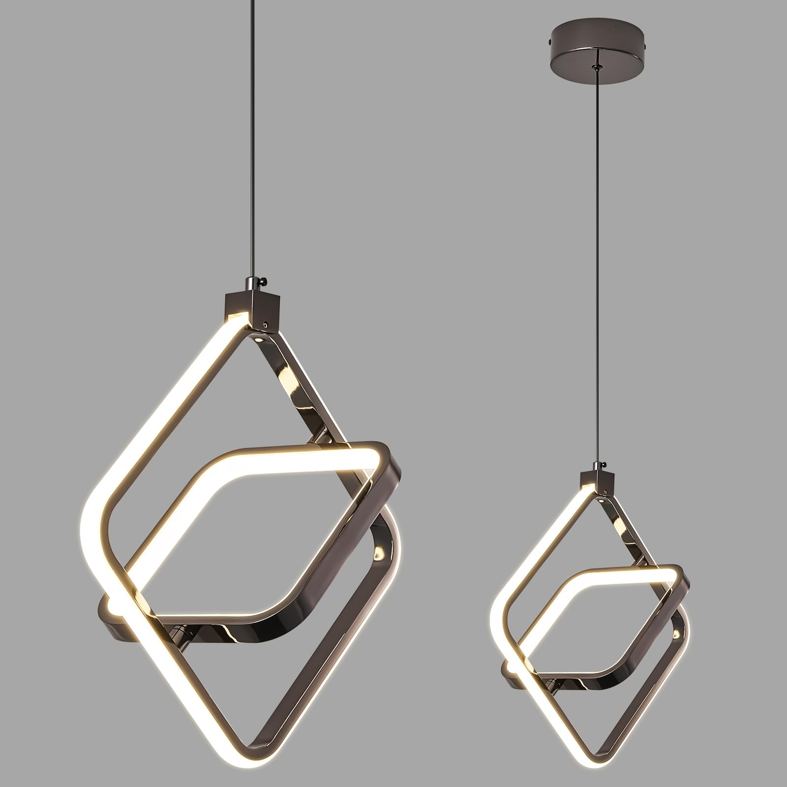 BNHHLZ Modern LED Chandelier Black Farmhouse Rectangular Pendant Light Fixtures 4000K 20W Dimmable Height Adjustable Pendant Lig