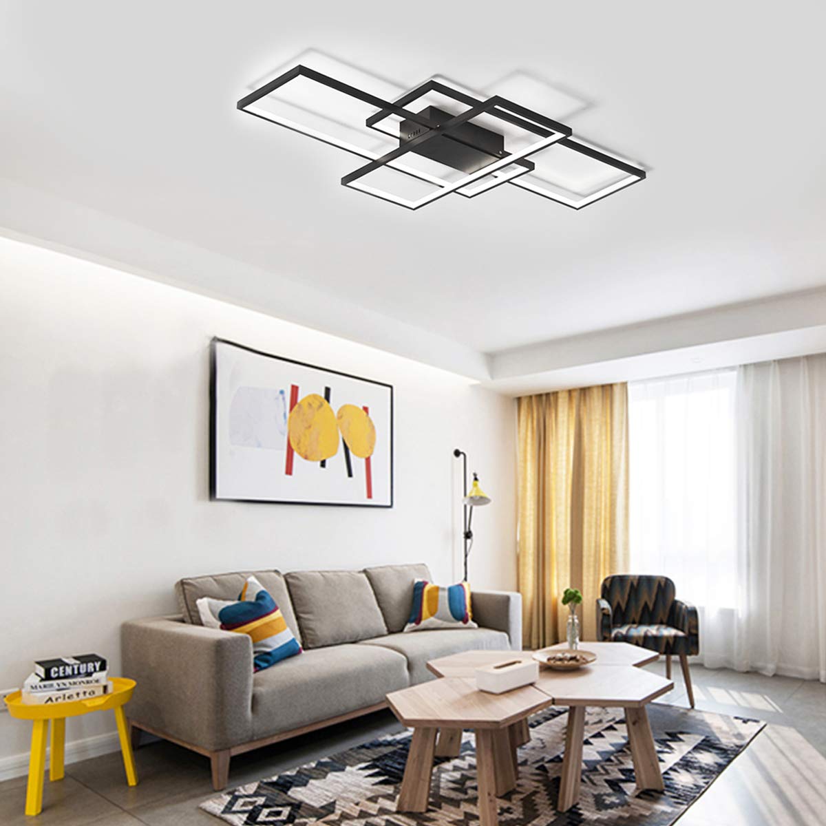 Jaycomey Modern Led Ceiling Light, 35.4In Led Black Flush Mount Ceiling Lights Fixture 75W Living Room Lighting Fixtures Chandel
