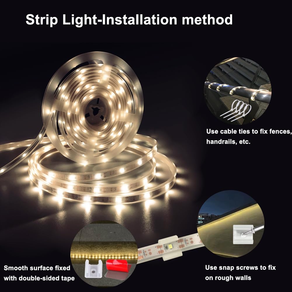 Solar Led Strip Lights Outdoor Waterproof 9.8Ft Warm White Solar Powered Strip Lights With Remote Timer 8 Lighting Modes Ip65 Waterproof Strip Lights For Step Gazebo Balcony Outdoor Bar Garden Decor