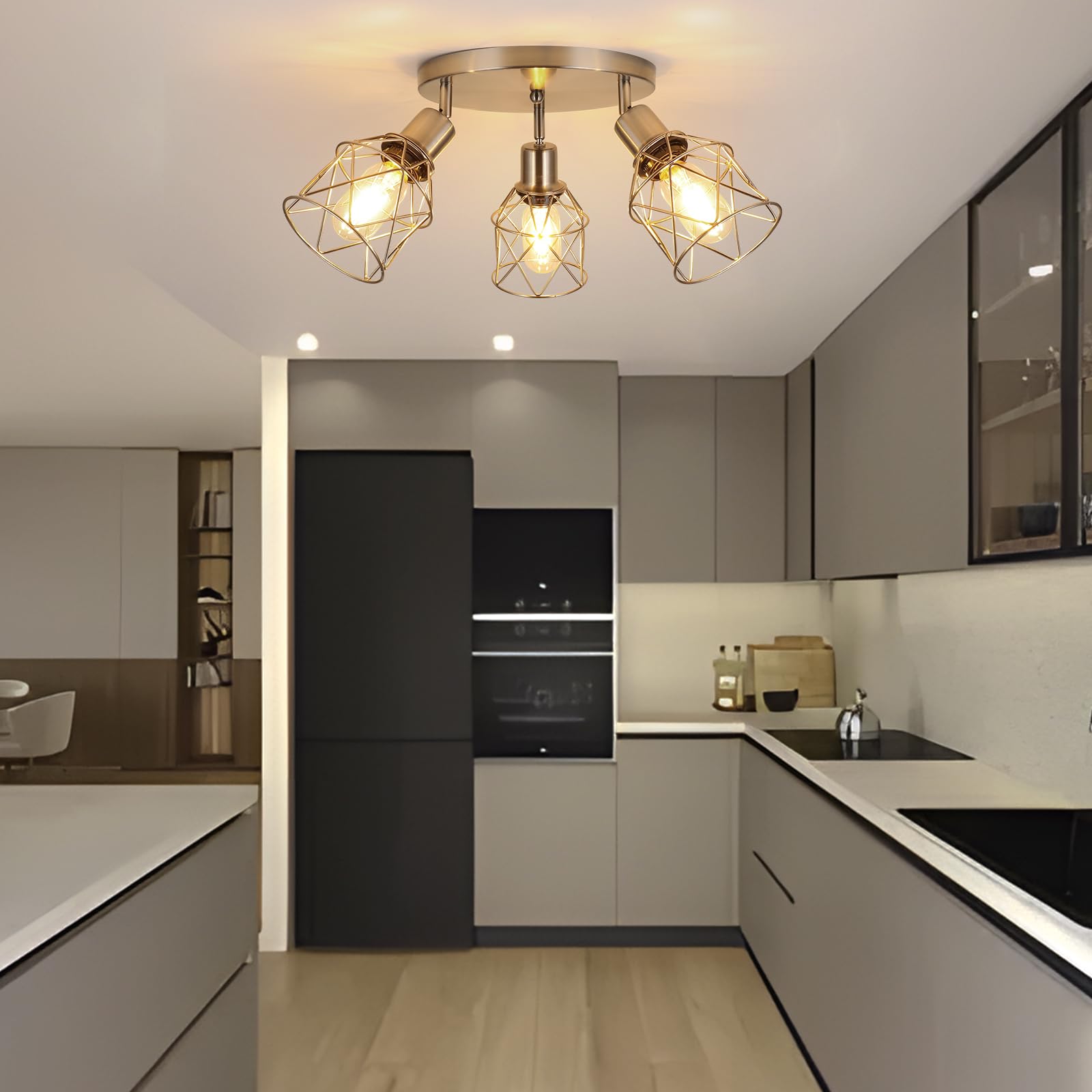 Wilon Semi Flush Mount Ceiling Light 3-Light Brushed Nickel Close To Ceiling Light Fixtures, Kitchen Light Fixtures Ceiling Mount E26 Base Multi-Directional Ceiling Lamp Modern Hallway Light Fixtures
