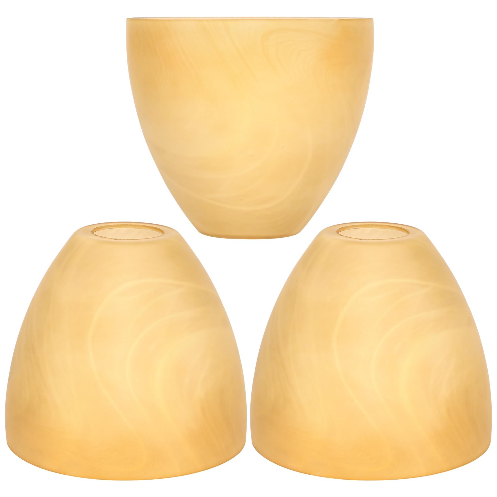 GoldSwift 3 Pack Amber Alabaster Bell Shade Glass Lamp Shade Replacement, 5.9W x 5H, 1-5/8 Fitter, Farmhouse Frosted Glass Globe