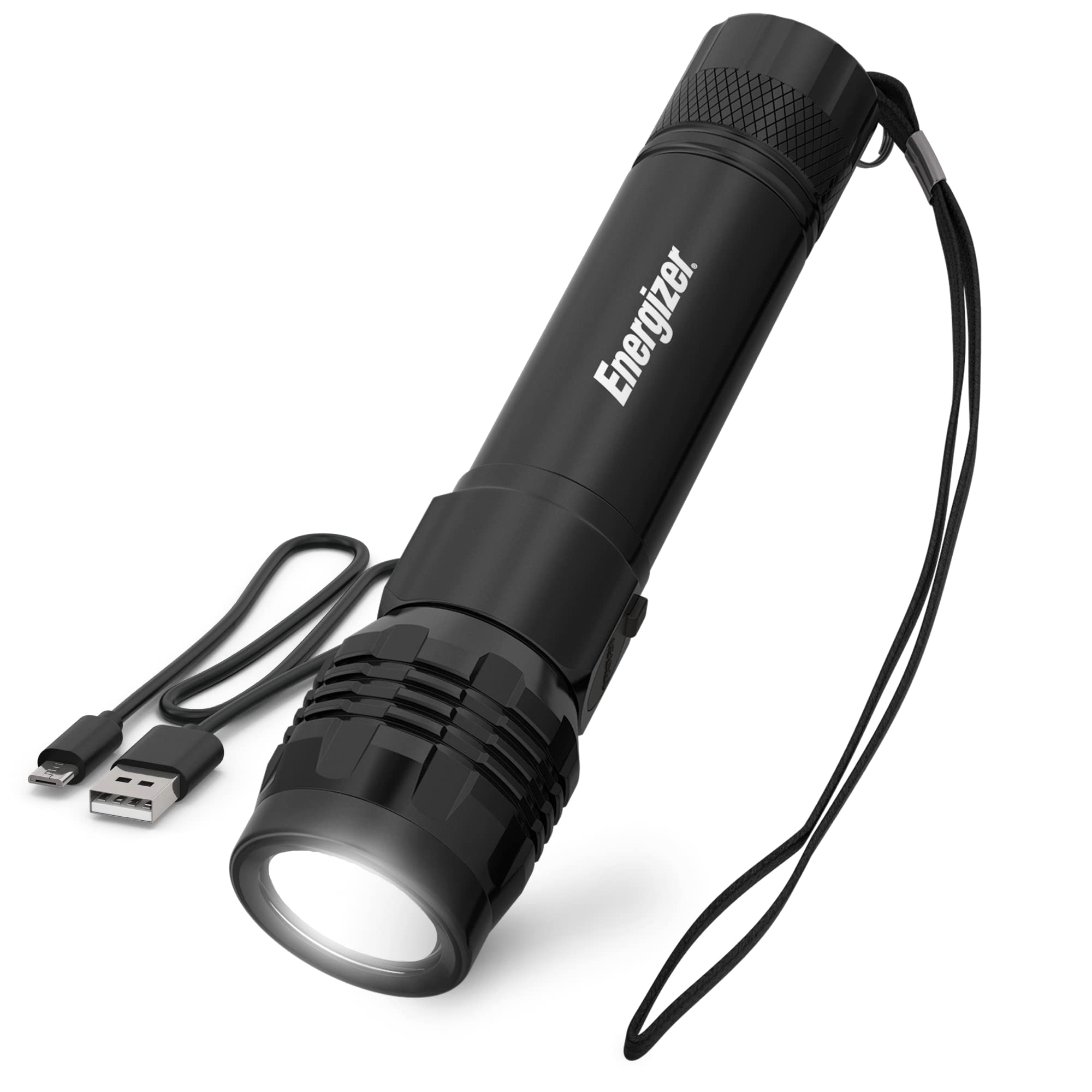 Energizer Rechargeable LED Flashlight X1000, Hybrid Power Capability, Ultra Bright 1000 Lumens, IPX4 Water Resistant, Rugged Alu