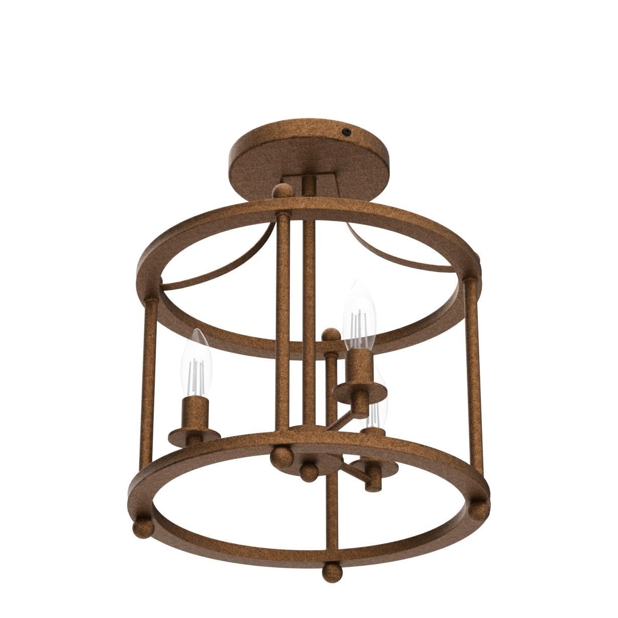 Uofus 3-Light Rustic Bronze Semi Flush Mount Ceiling Light Fixture For Home, Kitchen, Foyer