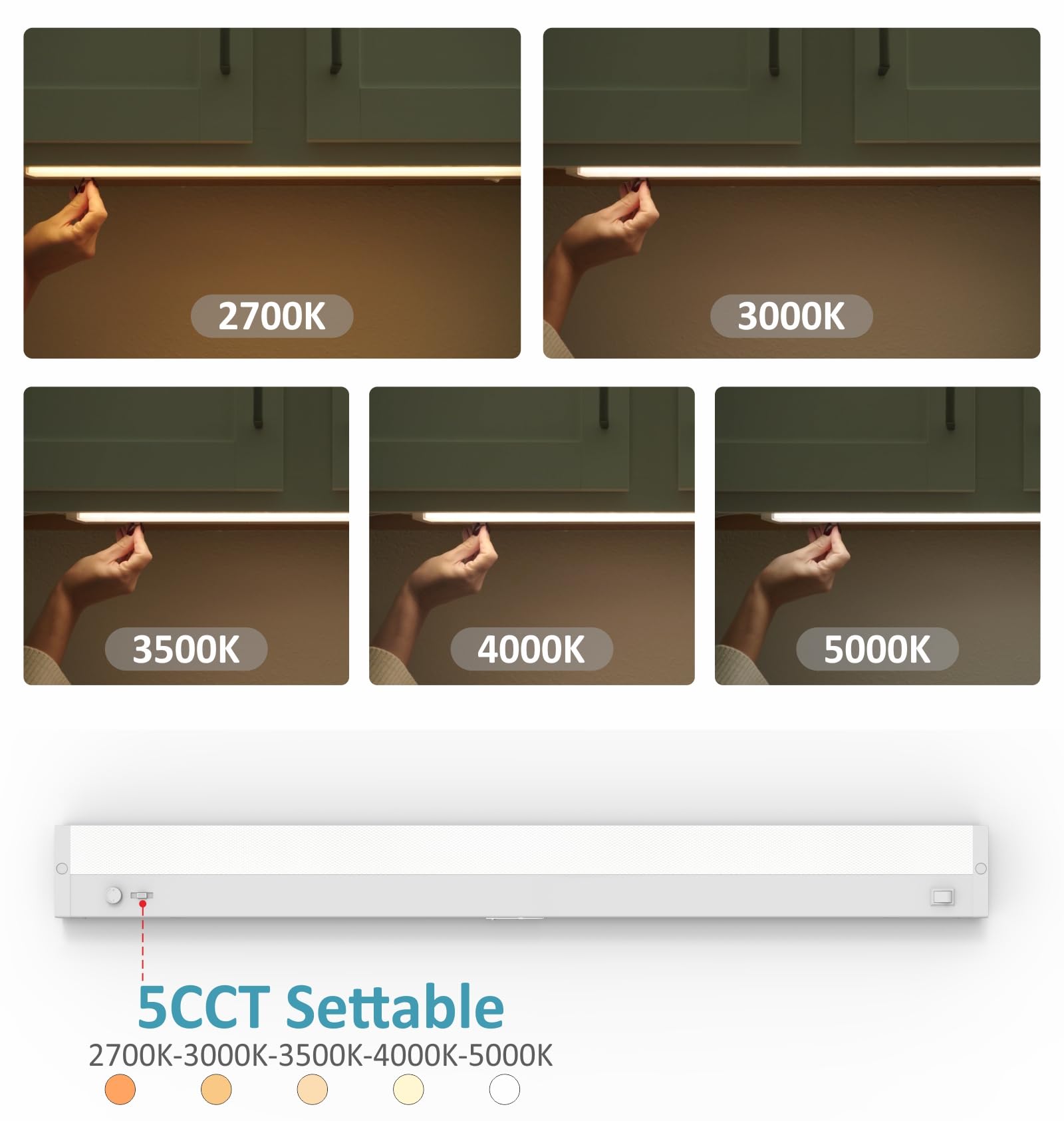 Leetdud Led Under Cabinet Lighting Hardwired Or Plug In, 32 Inch 16W, Dimmable 5 Color 2700K/3000K/3500K/4000K/5000K, Linkable E
