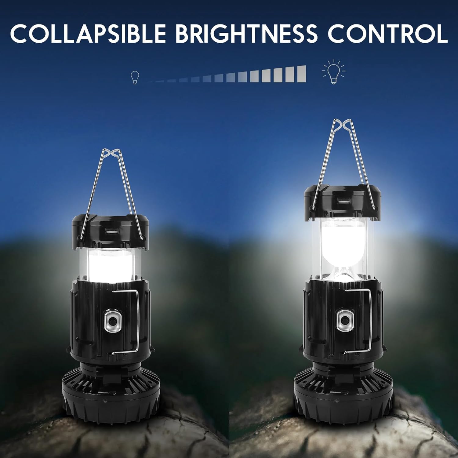 BUGPASS Solar Portable Lantern with Fan - Collapsible LED Camping Light, Rechargeable, Black