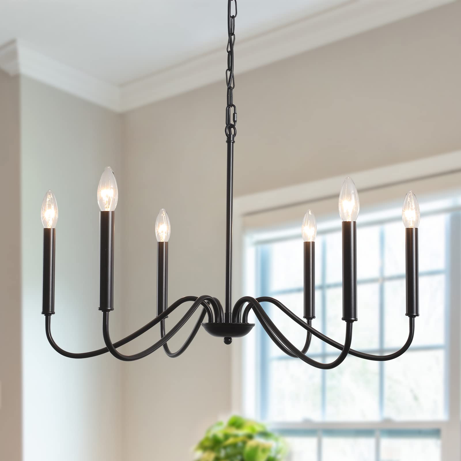 Generies Black Farmhouse Chandelier 6 Lights,Modern Industrial Iron Pendant Lighting, Classic Rustic Candle Ceiling Light Fixtur
