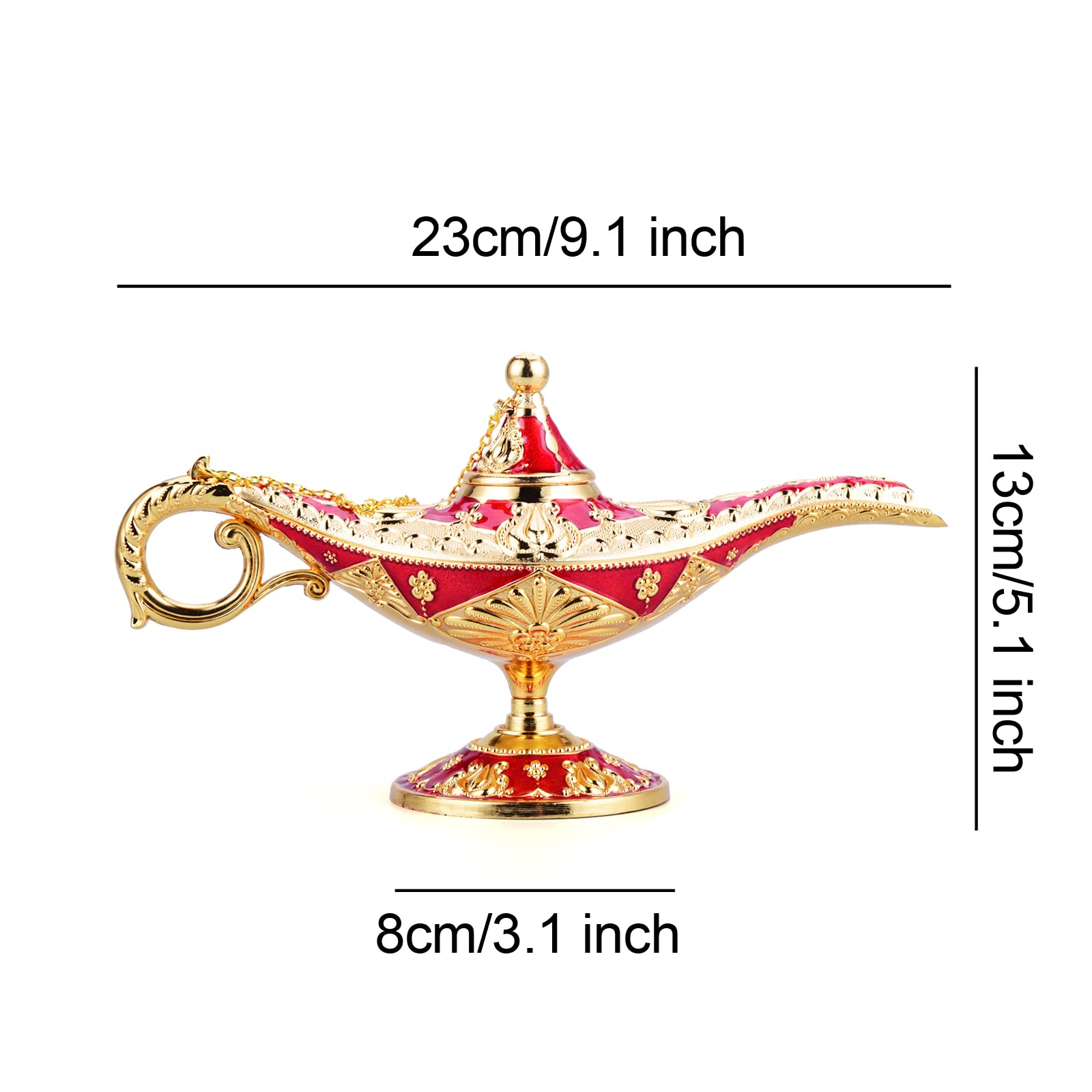 Lauyoo Vintage Aladdin Magic Genie Lamp Costume Accessory Gift For Women Classic Arabian Props Aladdin Pot Decor (Red Gold)