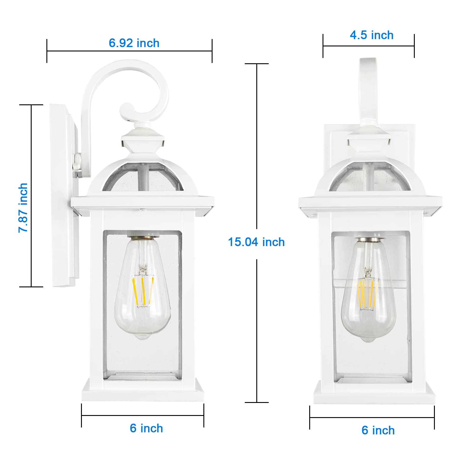 Darkaway Wall Sconce Outdoor Lights, Waterproof Seeded Glass, 15" - 2 Pack, White