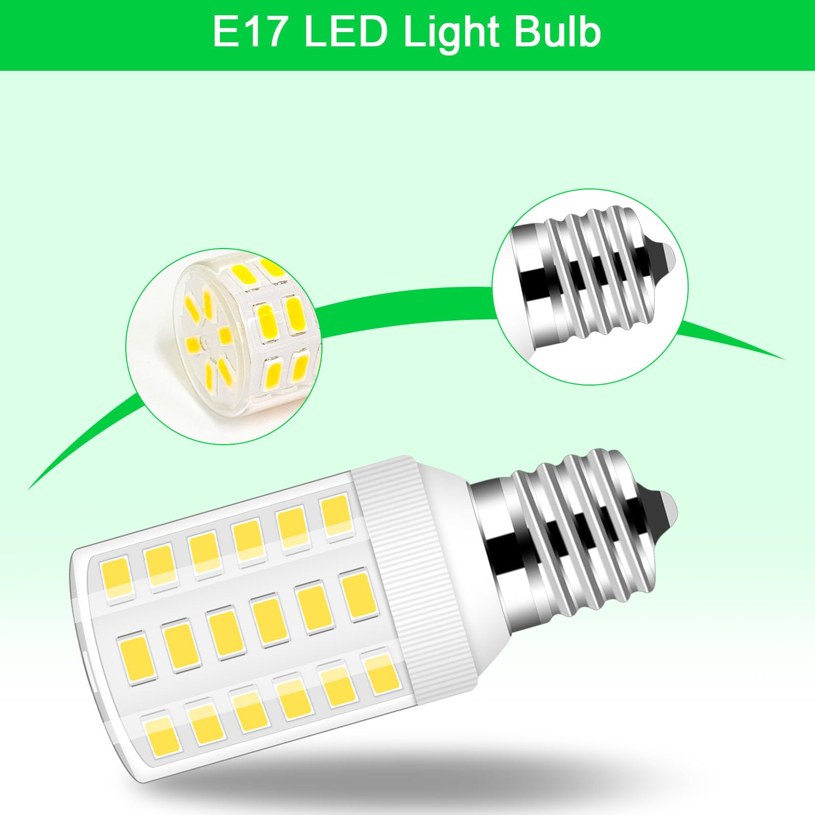 LFLAMPON E17 LED Bulb 6W Non-Dimmable Daylight White 5000K - Model E17T5754, 2 Pack, Ideal for Kenmore Refrigerators