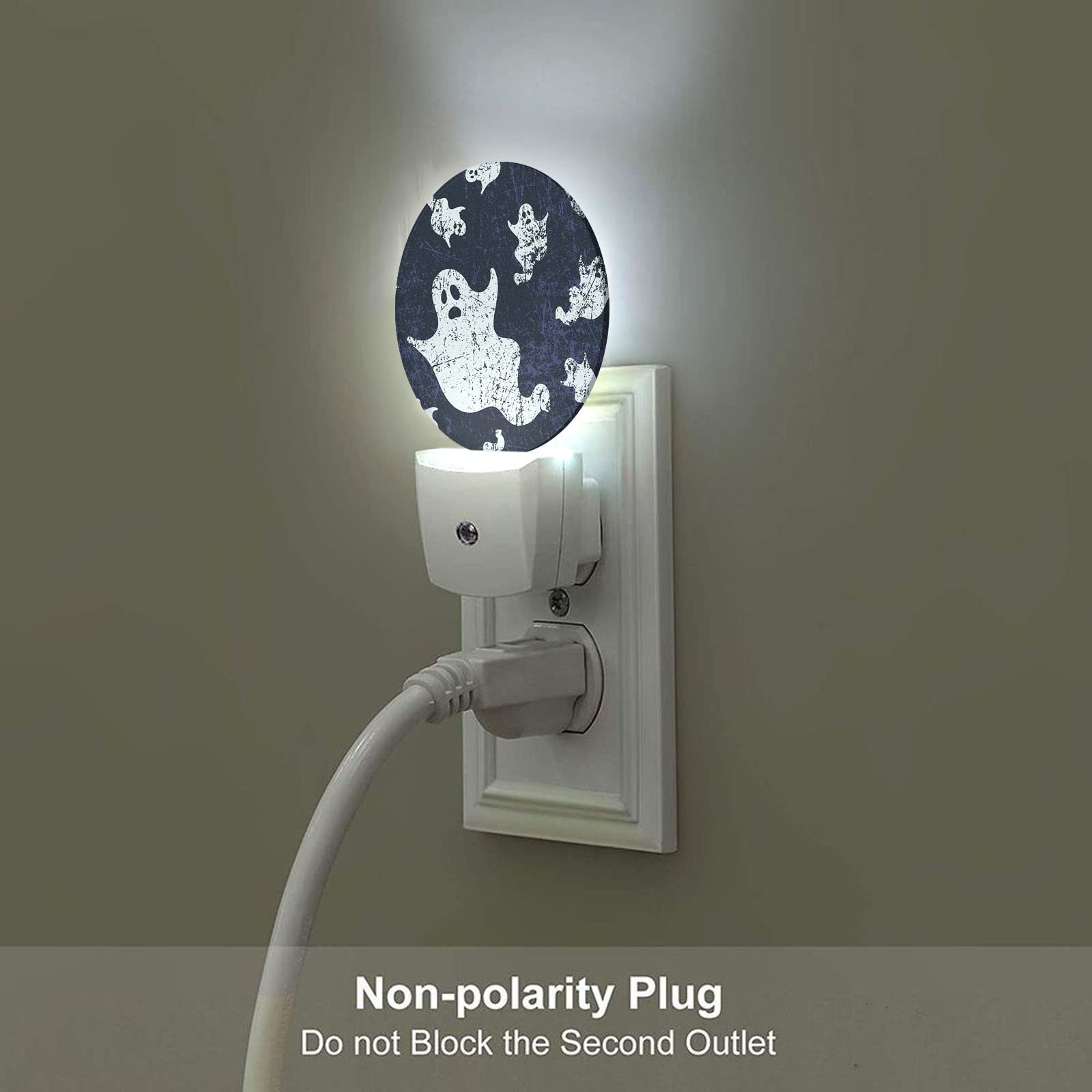Axayaz Ghost Night Light Plug Into Wall Halloween Scary Skull Ghosts Spirit In Vintage Doodle Purple White Auto Sensor Led Dusk To Dawn Light For Bedroom Staircase