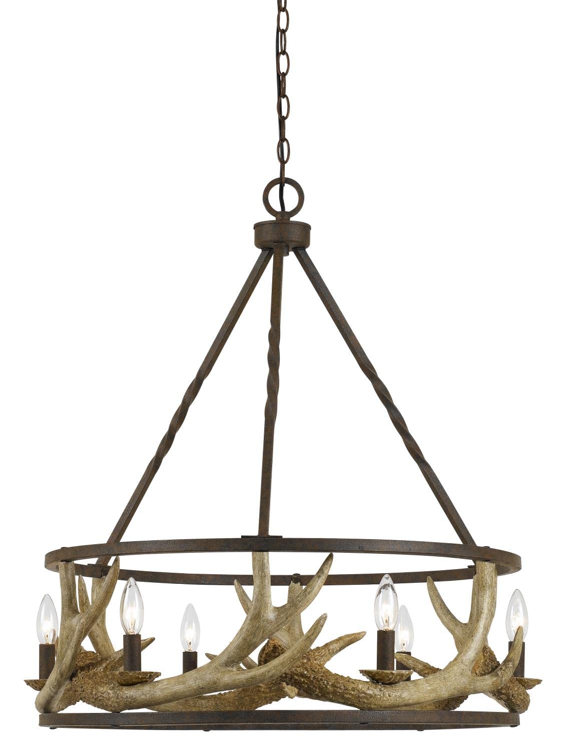 Cal Lighting FX-3618-6 Rustic Six Light Chandelier from Antler Collection in Bronze/Dark Finish, 26.00 inches