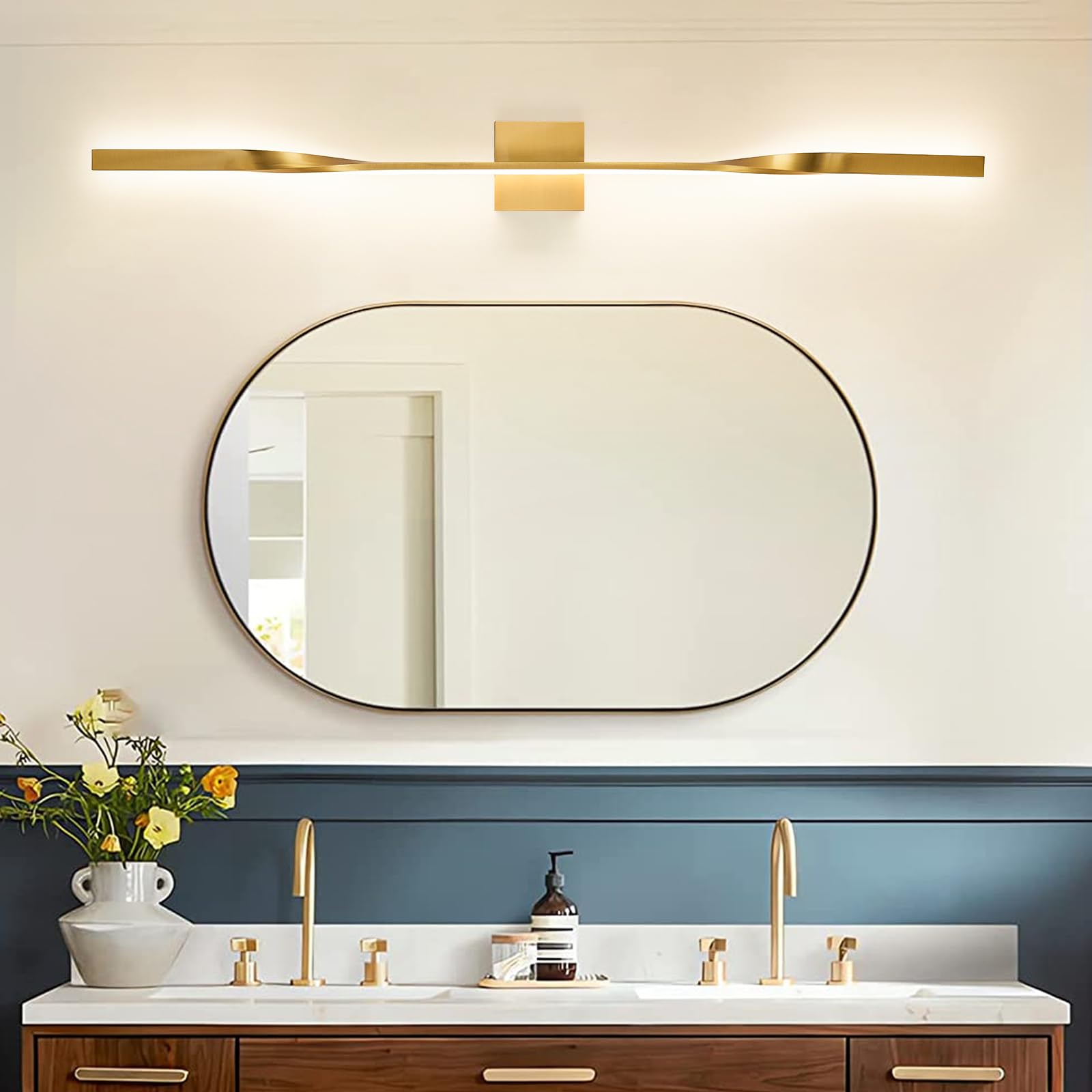 AIRYPHANT LED Vanity Light 48” Dimmable Wall Lamp with Remote Control, Gold, Model W2011-120GDC2, 2 Pack