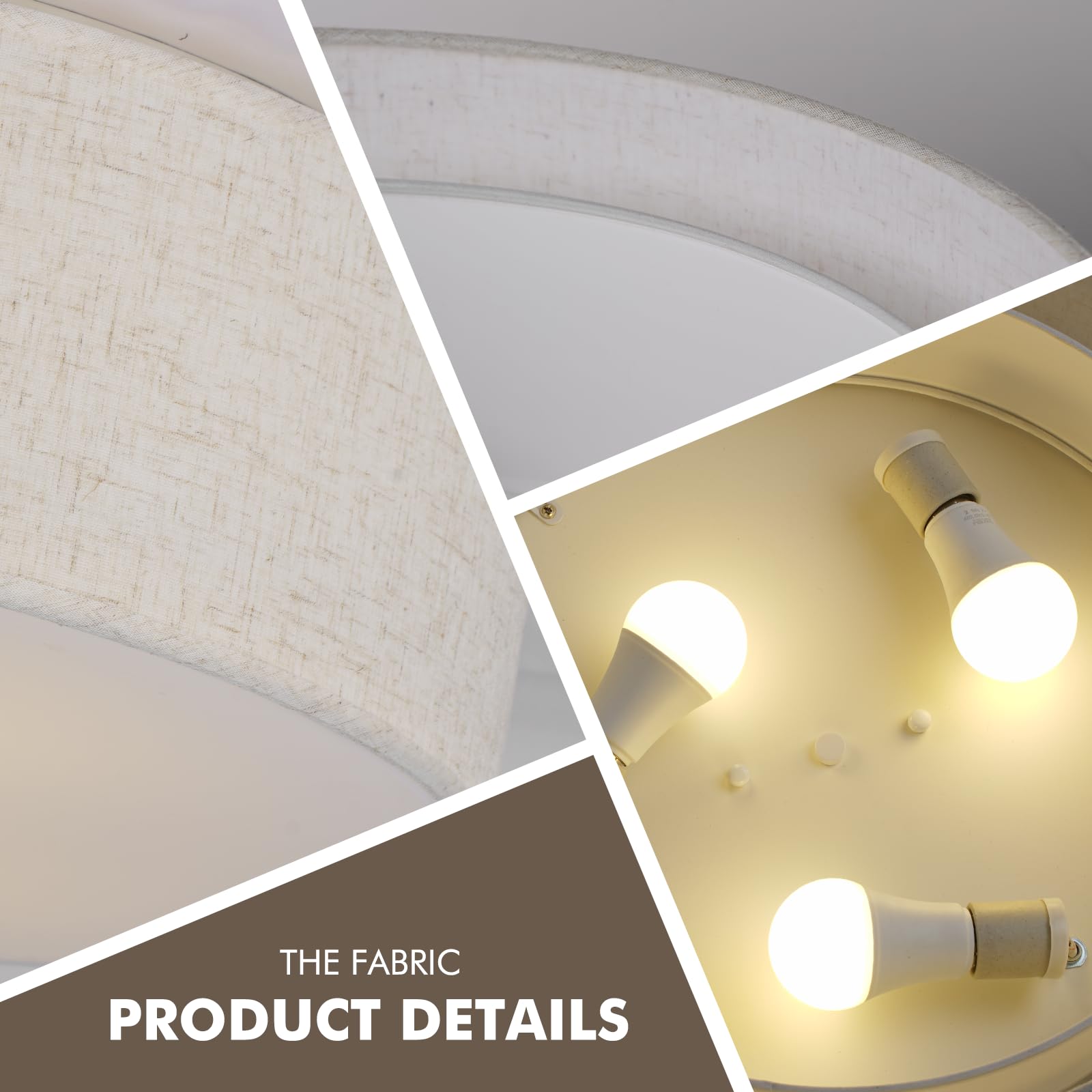 Calokes 18-Inch Large Flush Mount Ceiling Light Fixture With Fabric Shade, Modern Drum Closed To Ceiling Lighting For Living Din