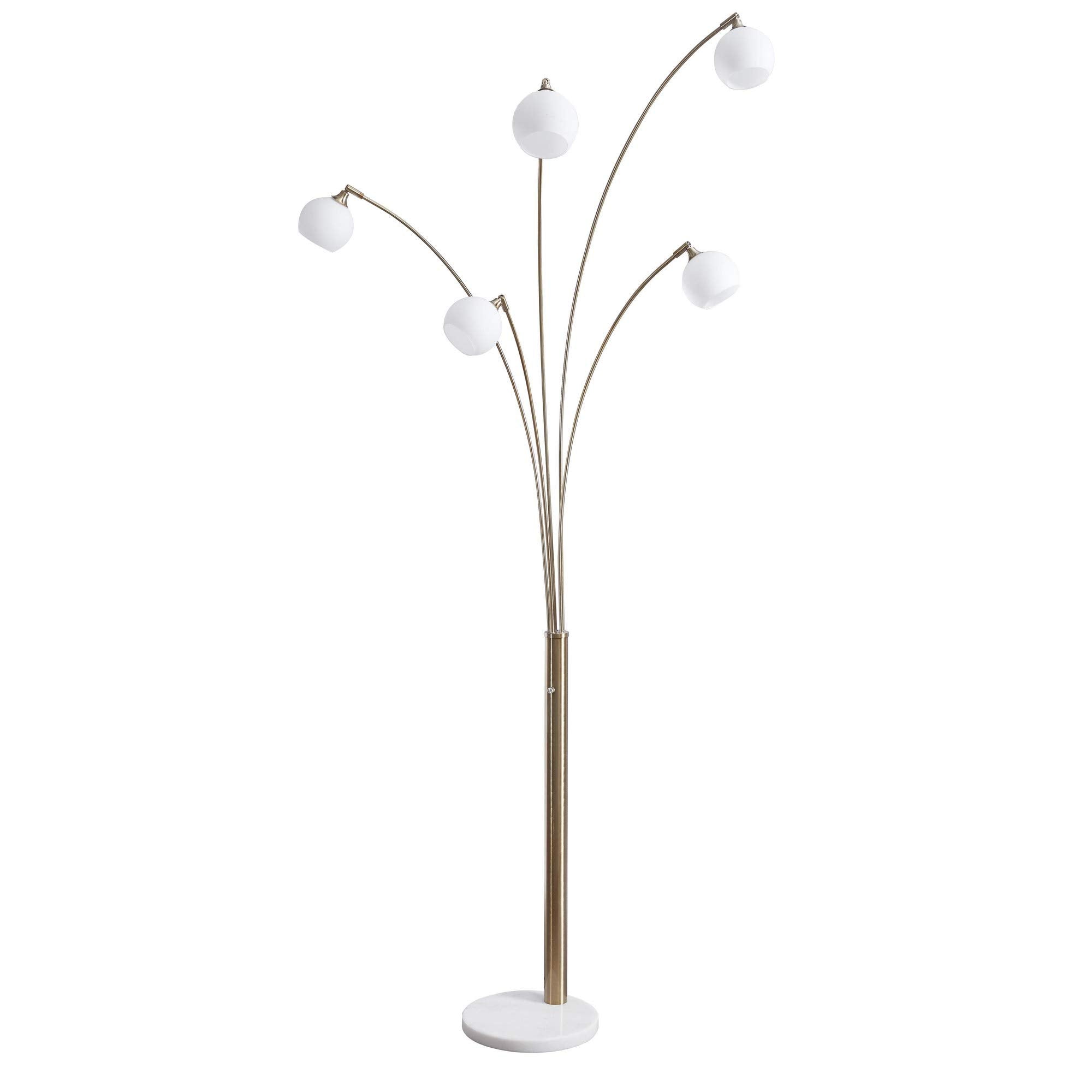 Contemporary Style Metal Arc Frosted Glass Lamp with Circular Leg Base, White