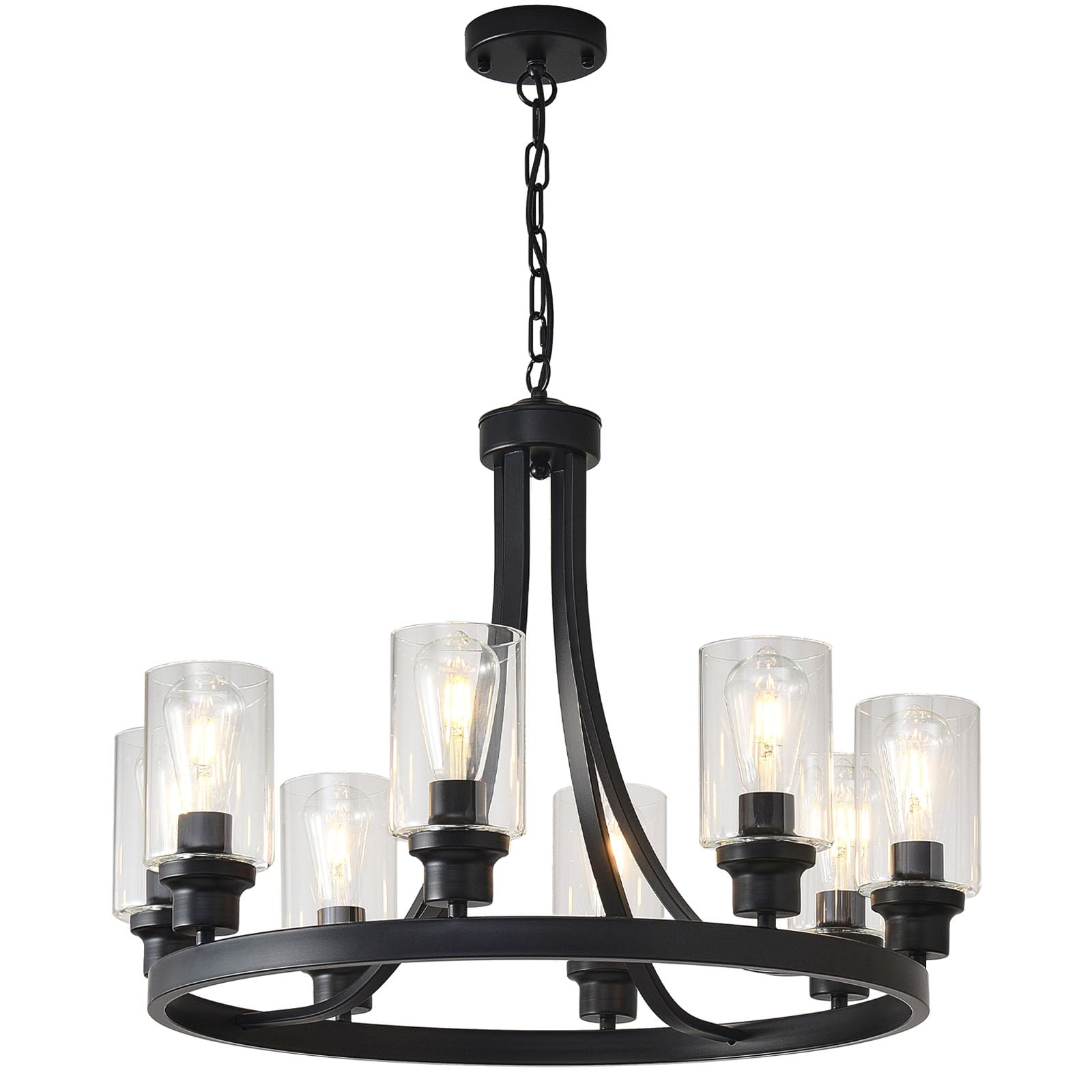 Loftplus Farmhouse Chandelier Black Dining Room Light Fixture 8-Light Ceiling Hanging Rustic Wagon Wheel Chandeliers For Living 
