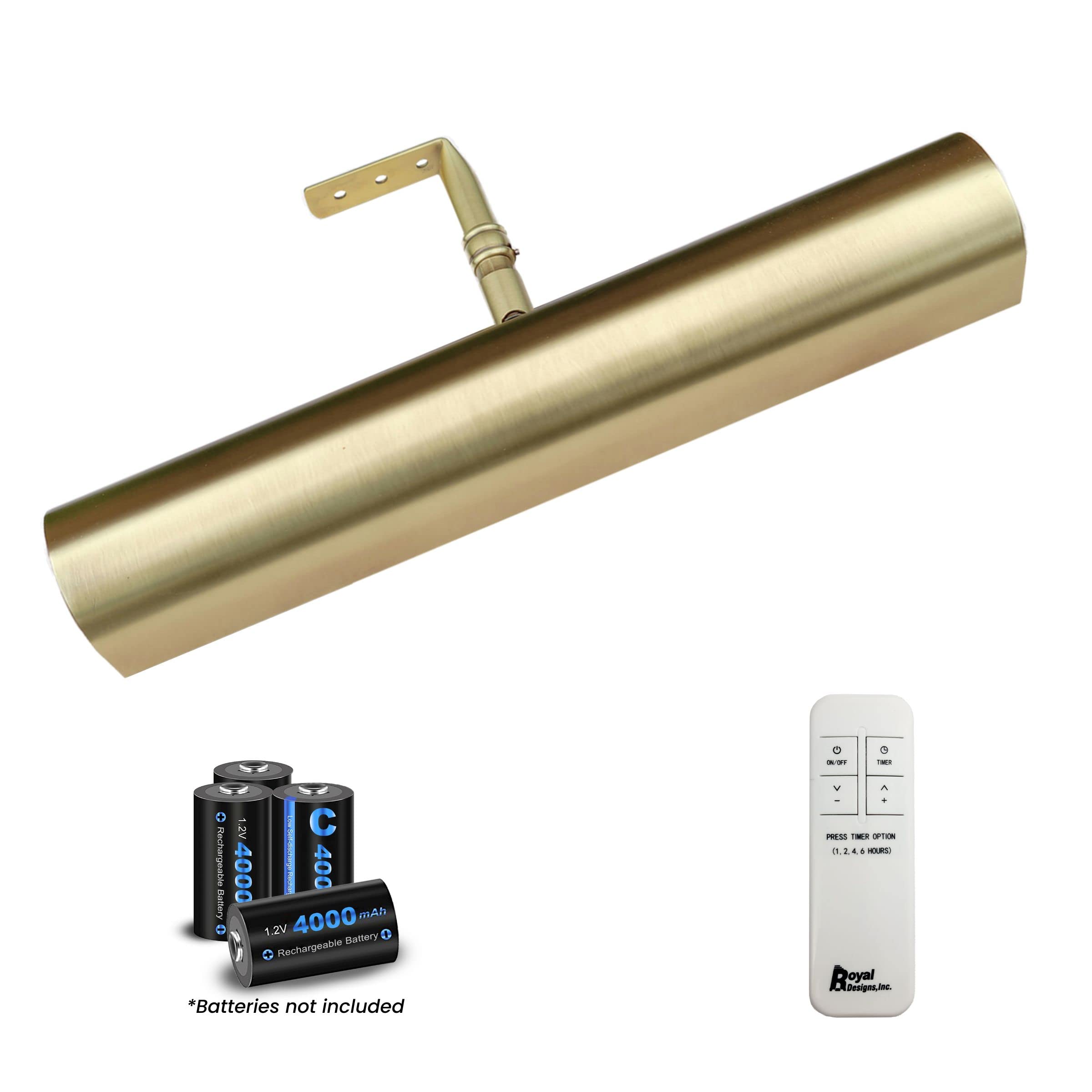 Royal Designs, Inc. Cordless Remote Control Led Picture Light, Dimmable With Timer Function, Brushed Satin Brass, 14.75 Inch