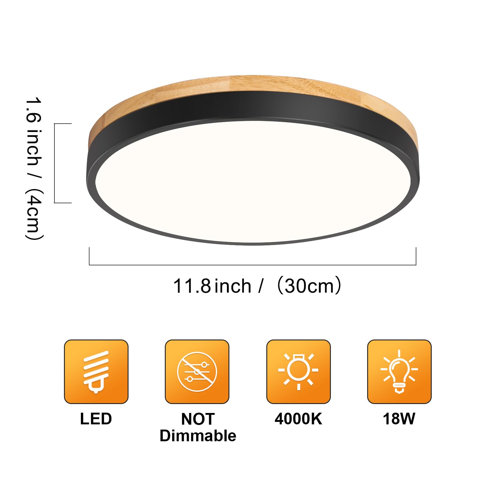 Vikaey Modern Wood Led Ceiling Light Fixture, Minimalist Black Flush Mount Ceiling Lamps, Round Ceiling Lighting Fixtures For Be