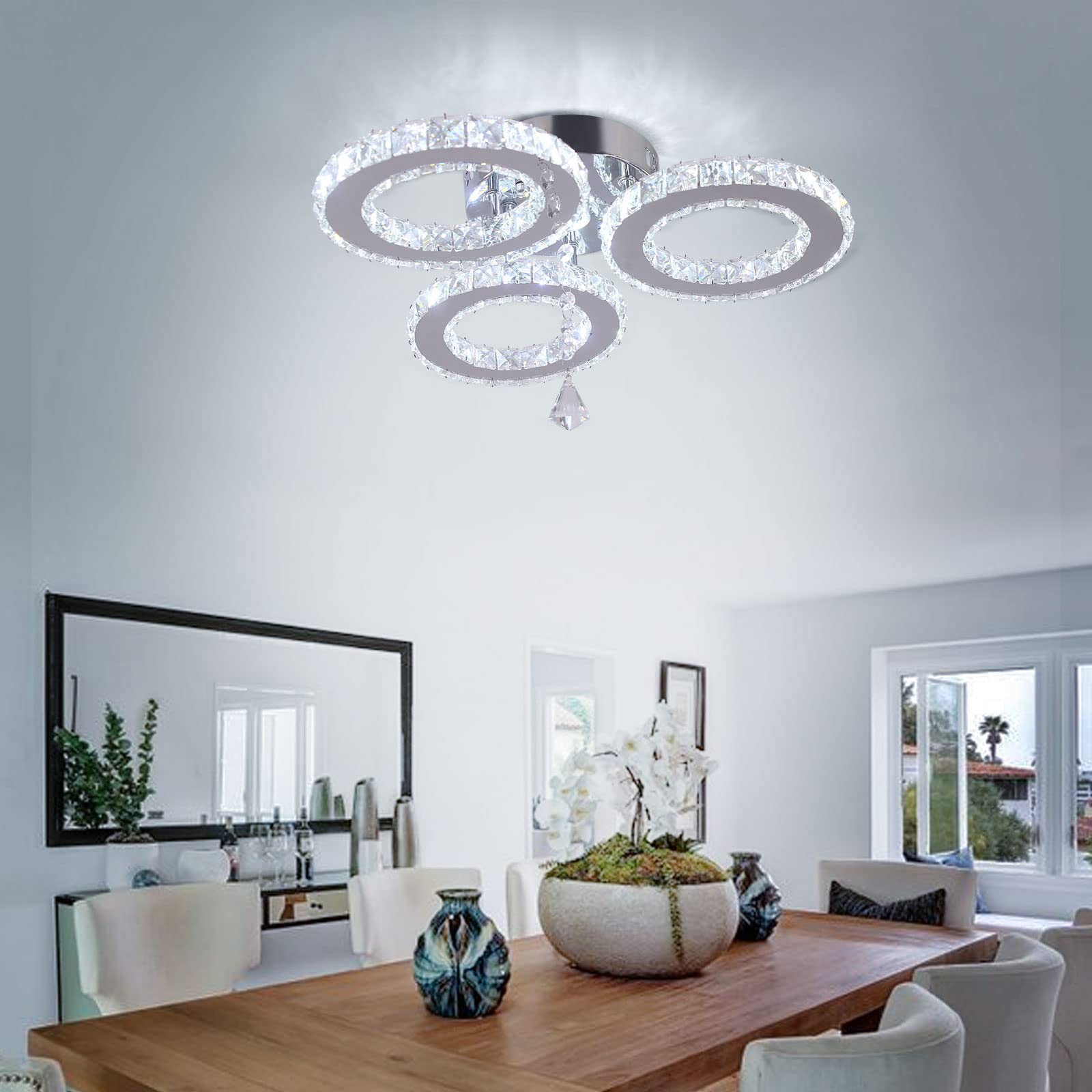 diisunbihuo LED Crystal Ceiling Light Chandelier, 13x3.5", Cool White, Flush Mount for Bedroom & Living Room, Model B084H92X1Q