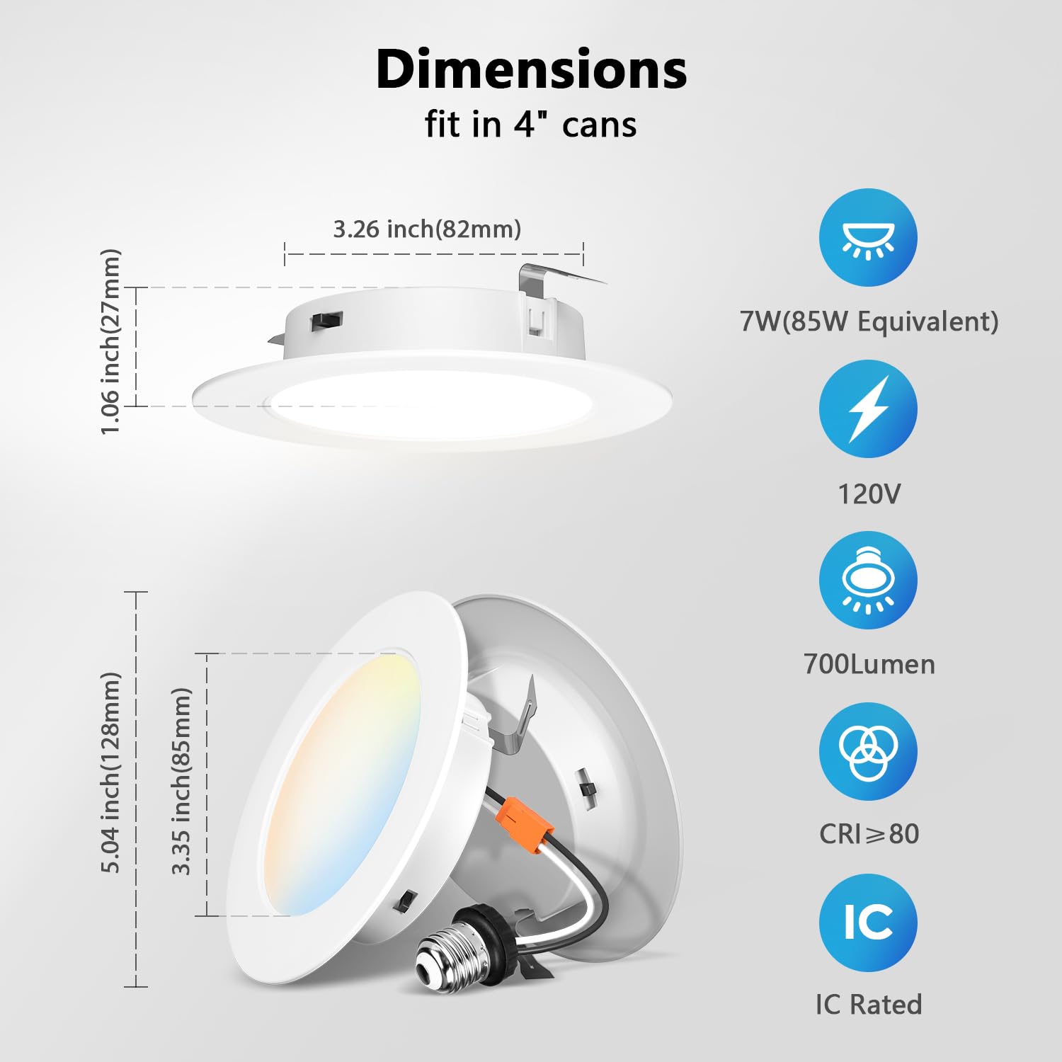 Lvwit Led Recessed Light 4Inch, Can Lighting Color Selectable 2700/3000/4000/5000/6000K 5Cct, 7W(85W Equivalent) Dimmable Downlight With E26 Conversion Kit, Retro Fit Ceiling Light Fixtures, 12 Pack