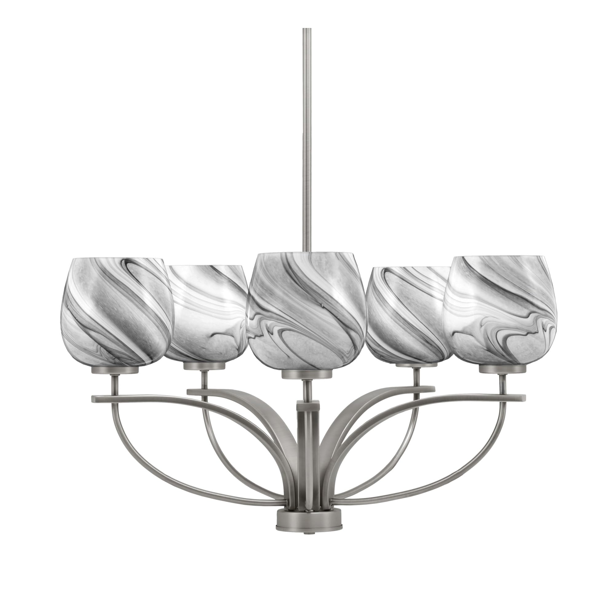 Toltec Lighting Cavella 5 Light, Uplight Chandelier, Graphite Finish, 6&quot; Onyx Swirl Glass