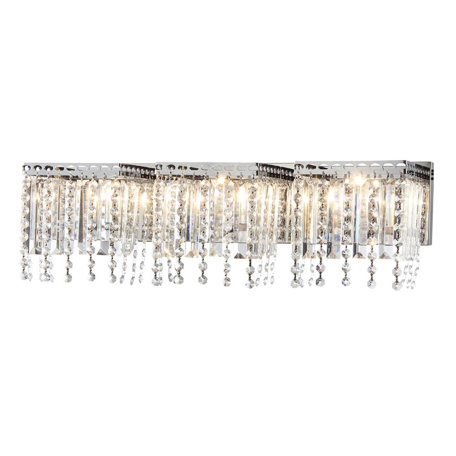 Warehouse Of Tiffany 3-Light Chrome Crystal Wall Lamp, 11"W X 28"L X 8"H, Clear