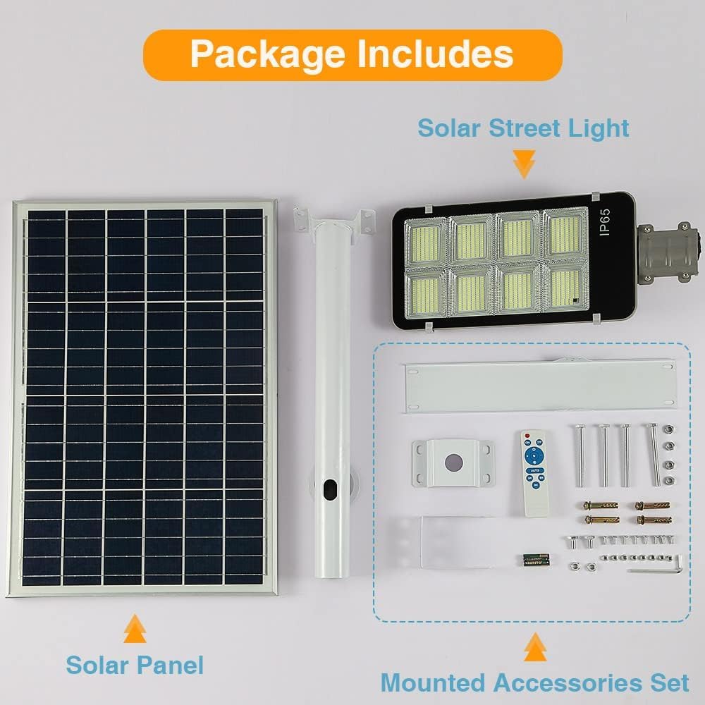 DENGMALL 8000W LED Solar Street Light, Waterproof Outdoor Security Flood Light with Remote Control, Black, Model DMTYNLD-017