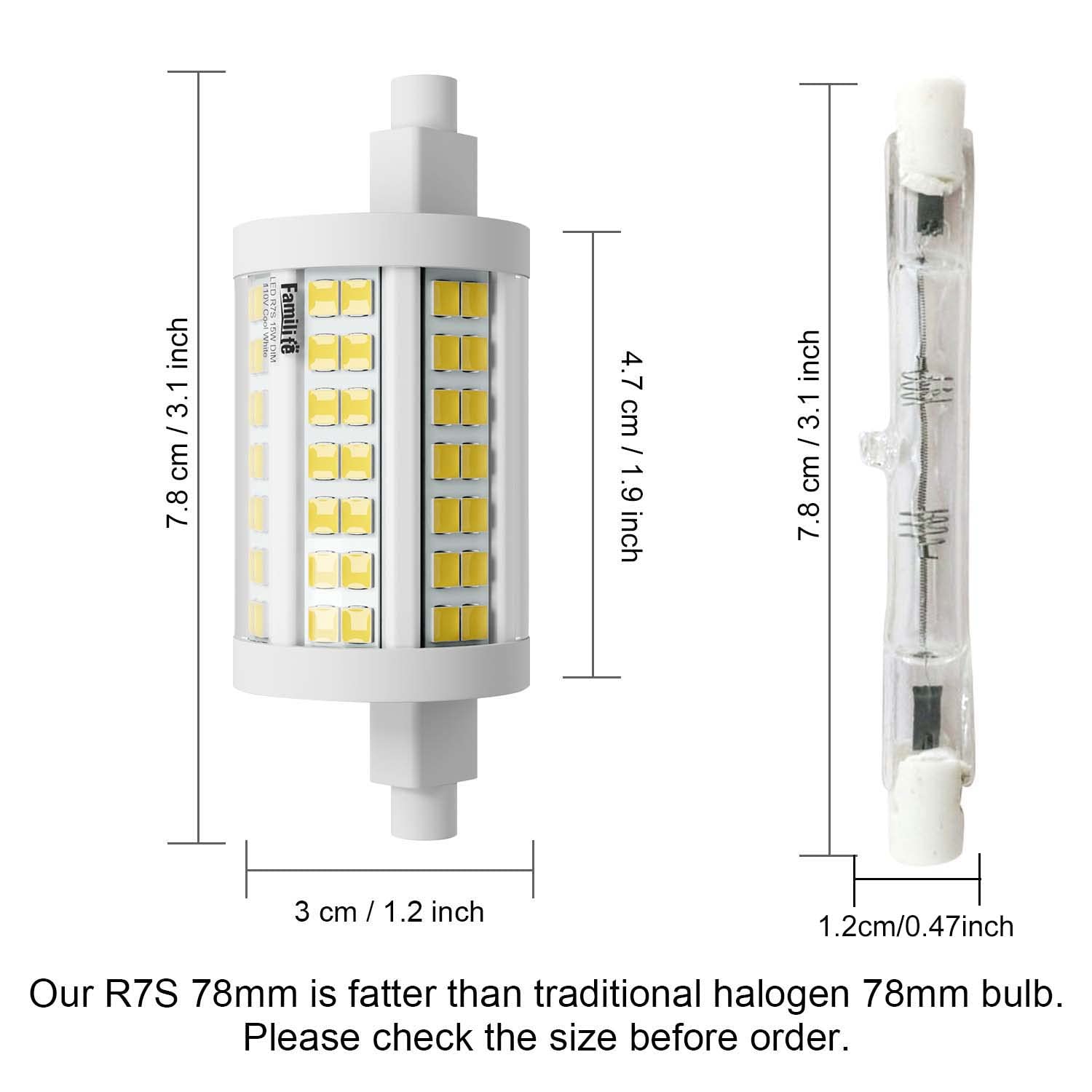 Familite R7S LED Bulb 15W Dimmable Flood Light 150W Halogen Replacement Cool White 6000K Pack of 2