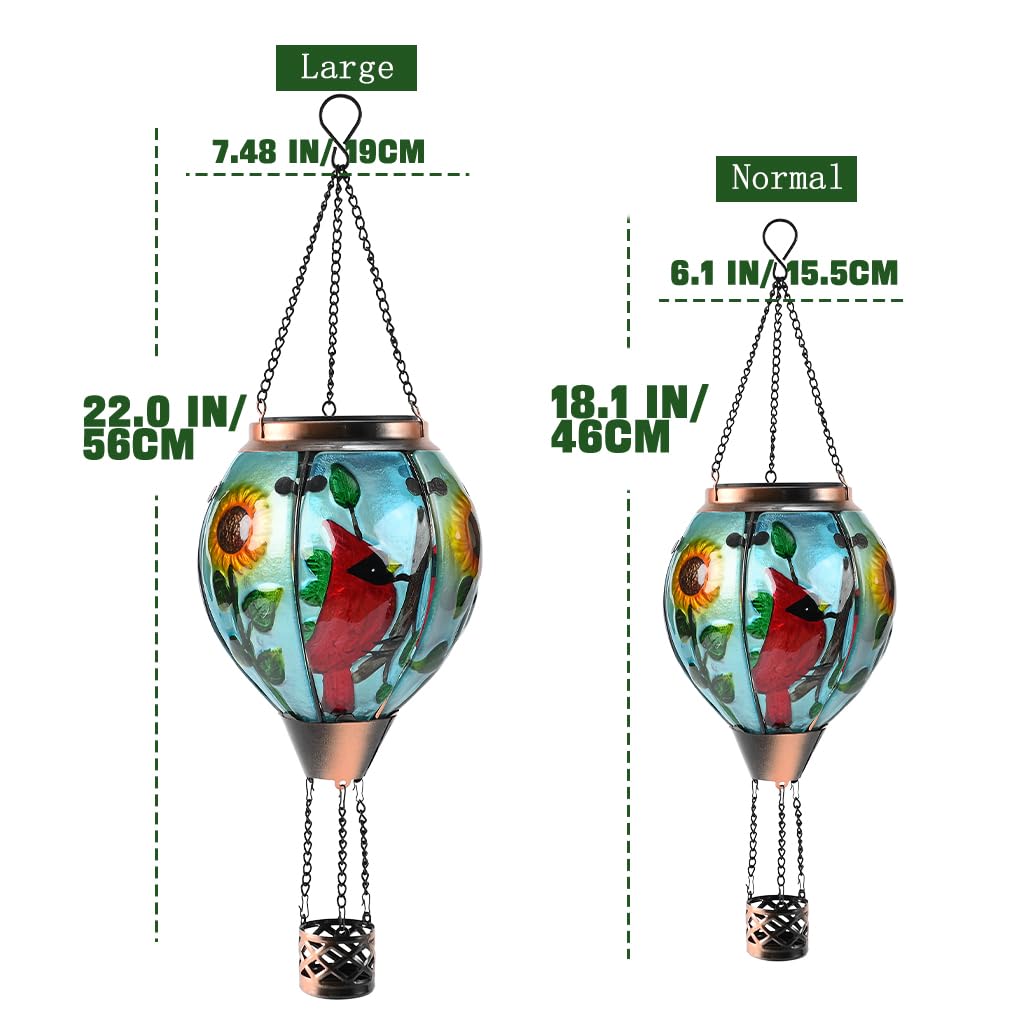 Bathtoo Hot Air Balloon Solar Lantern - Large Cardinal Glass, Waterproof IP65, Simulated Flickering Flame for Patio Lawn Decor