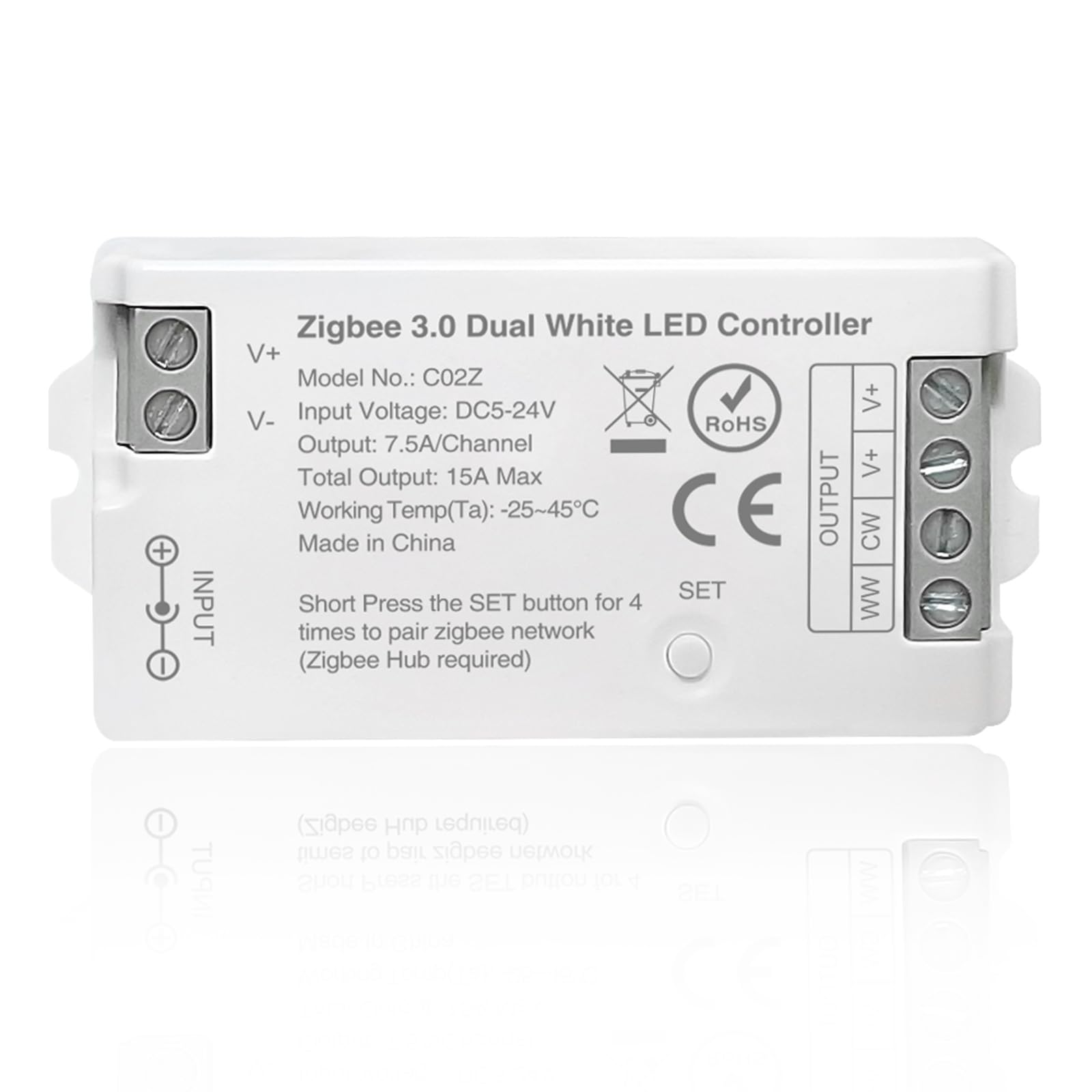 TUNICHX ZigBee 3.0 LED Controller C02Z CCT Dual White LED Strip Bulb Dimmer Compatible with Echo Plus Philip H-UE Home-kit Zigbe