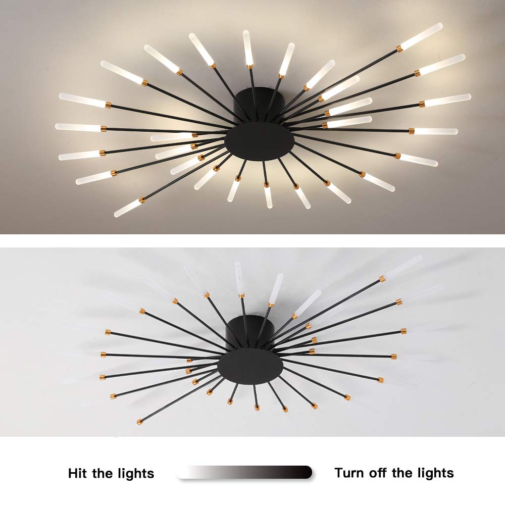 Jaymp Ceiling Light Modern Flower Shape Ceiling Lamp For Living Room Dining Room Flush Mount Metal Acrylic Sputnik Firework Petal Led Lighting Fixture (Matte Black, 42 Lights)