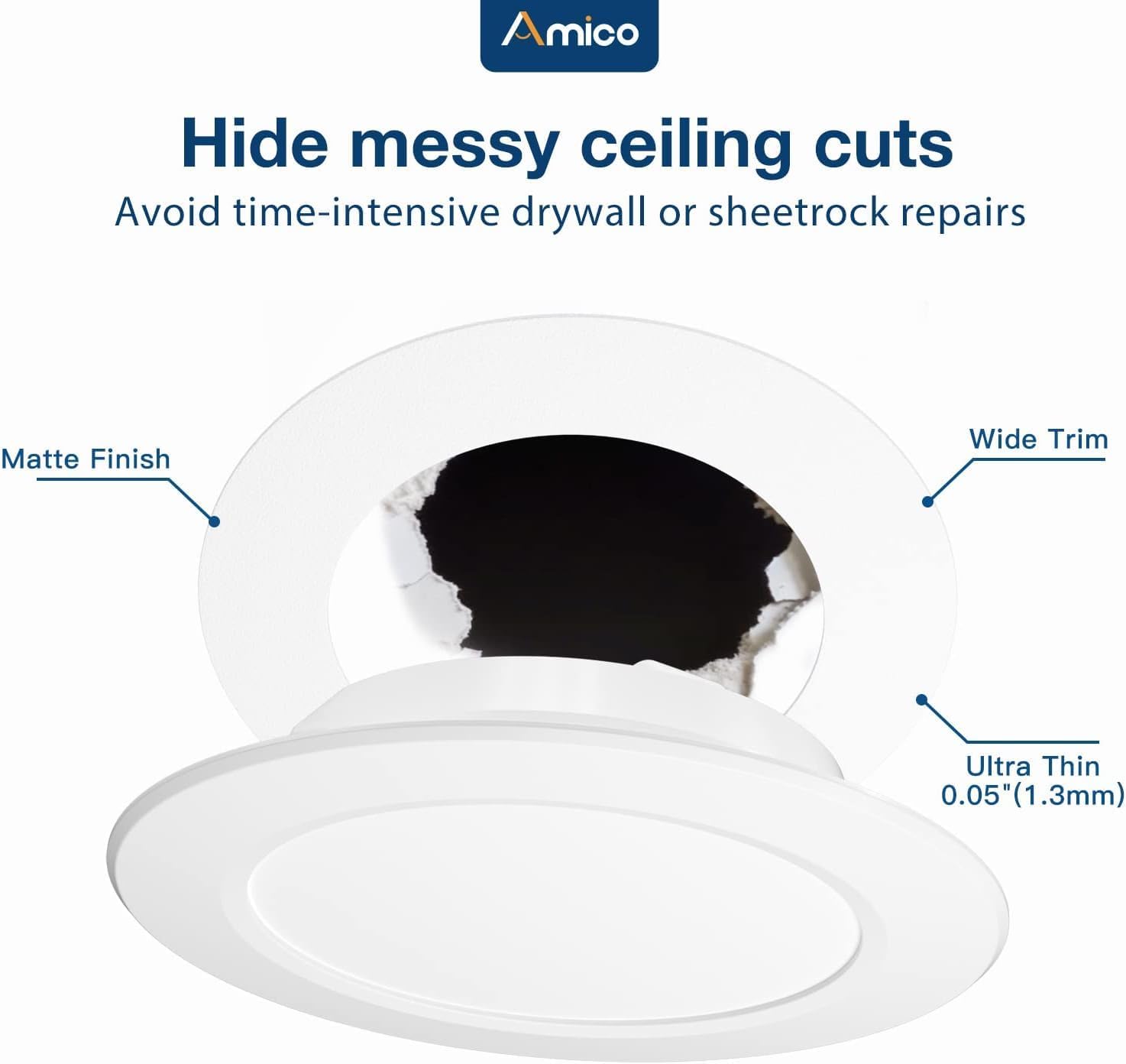 Amico 24 Pack Goof Rings for 6 Inch Recessed Lights, Durable White Plastic, 8.6-inch Outer Diameter, Flush Mount Trim Ring
