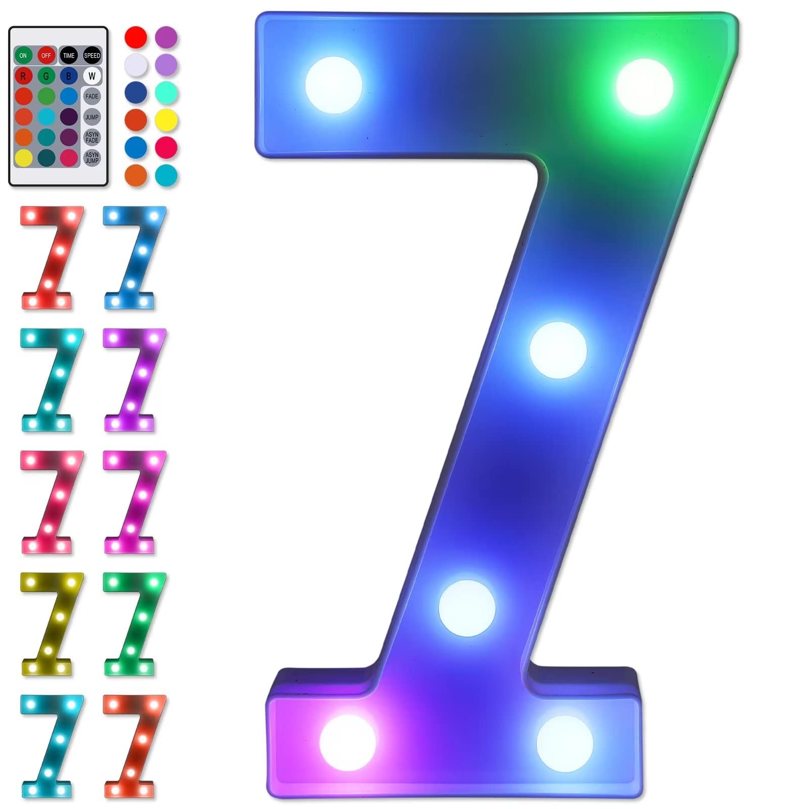 Foaky Colorful LED Number Lights with Remote, Light Up Number Sign for Night Light Wedding/Birthday Party Battery Powered Christmas Lamp Home Bar Decoration (7)