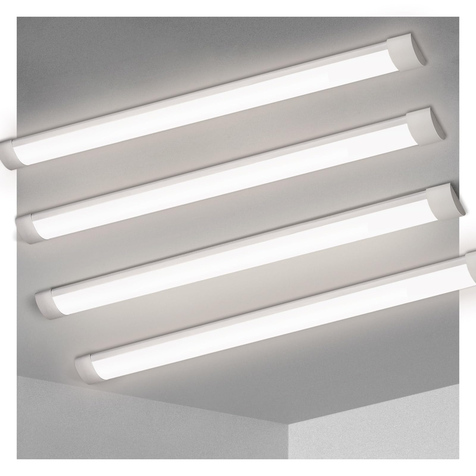 Kilipol 4Ft Led Batten Light, Ceiling Surface Mounted Slim Led Tube Lights, 40W 4000K Neutral White For Office, Shop, Garage, Home, 4 Packs