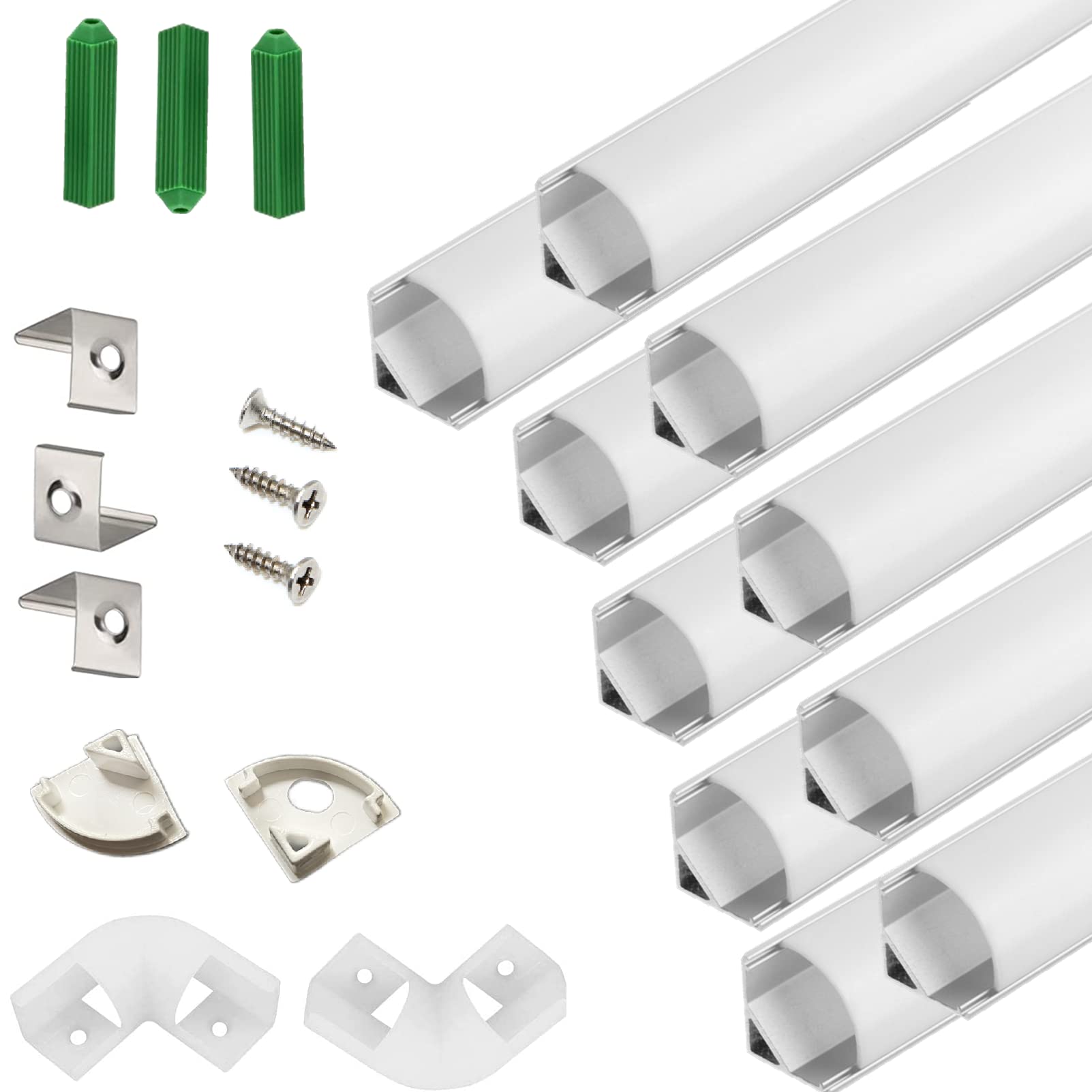 THMOOTHER UV Resistance 3.28FT V Shape LED Strip Channel Diffuser,10-Pack Aluminum Profile with Frosted Cover and Corner Connector,Tape Mounting Track for Cabinet Stairs Wall Outdoor (3.28FT, 10)