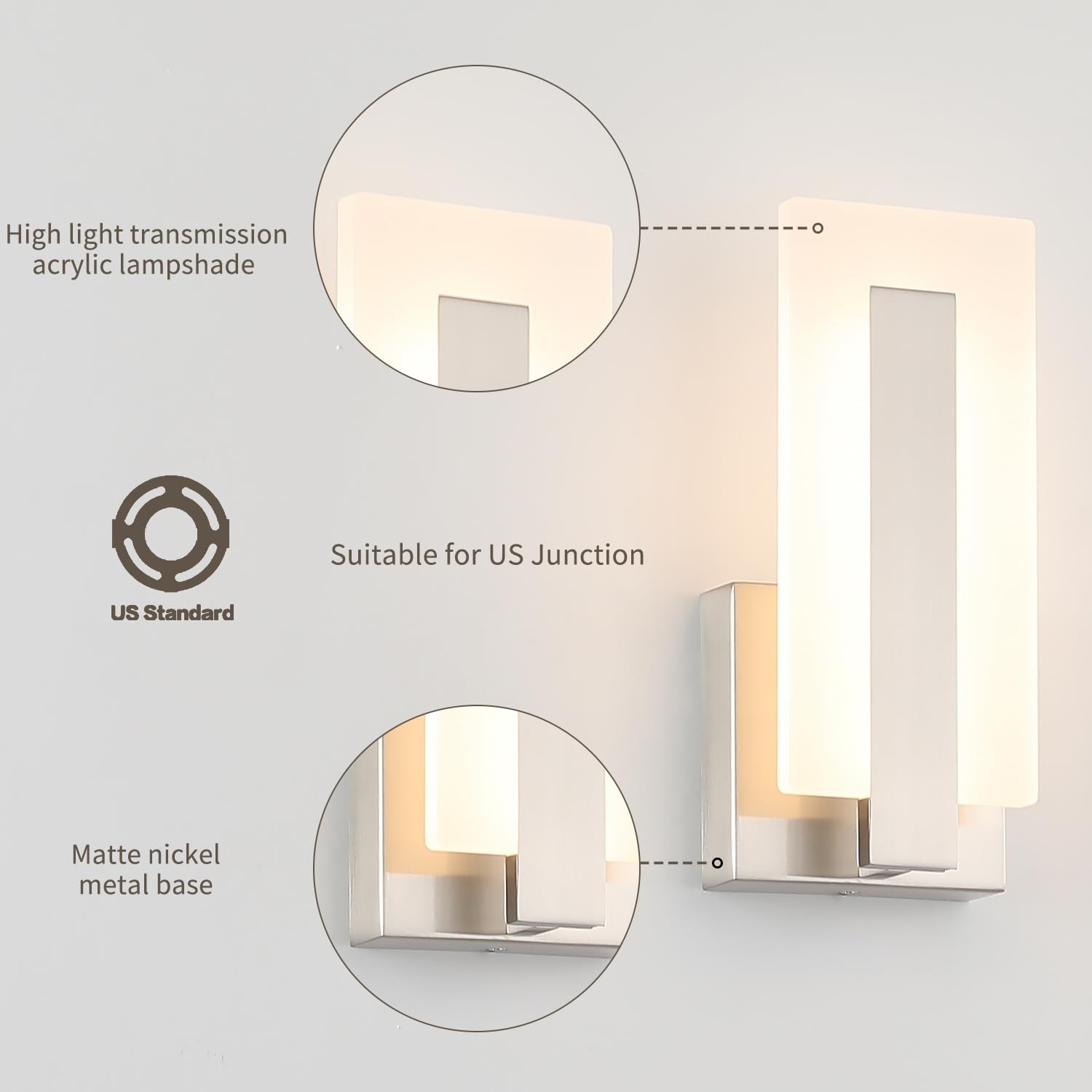 Joosenhouse Modern LED Wall Sconce Set of 2, 9.76" Brushed Nickel, 3000K Warm White Light, Hardwired, Model 3069