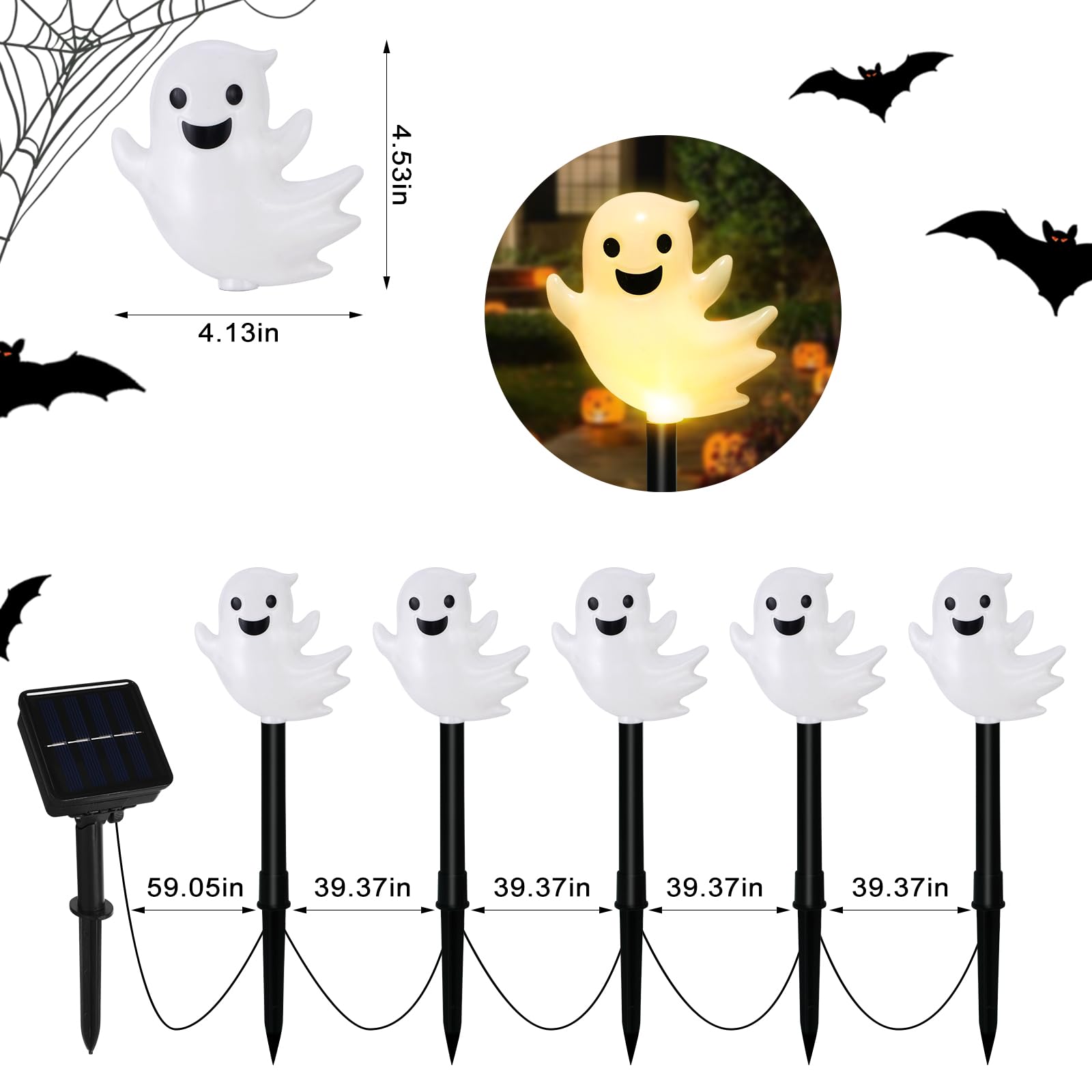 Solar Halloween Ghost Pathway Lights  10 Pack 3D Lighted Outdoor Stake Decorations  Waterproof Led Yard And Garden Lights For Halloween Pathway  Lawn  Patio  And Holiday Decor (Warm White)