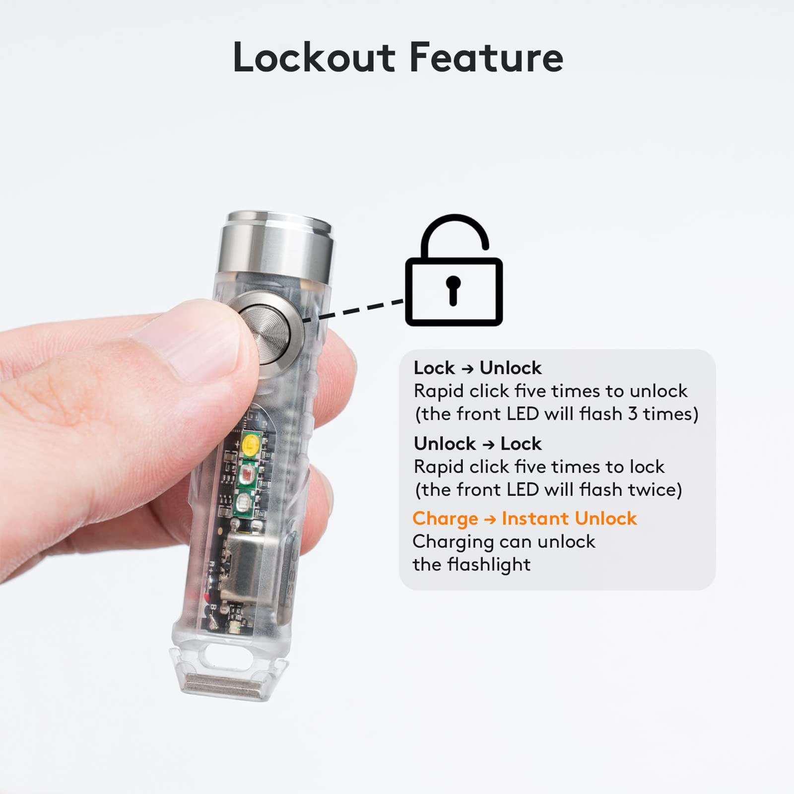 RovyVon A8 USB-C EDC Flashlight, 5000K, 420 Lumen, Rechargeable Keychain Light, Momentary On, Polycarbonate, Magnet Accessories