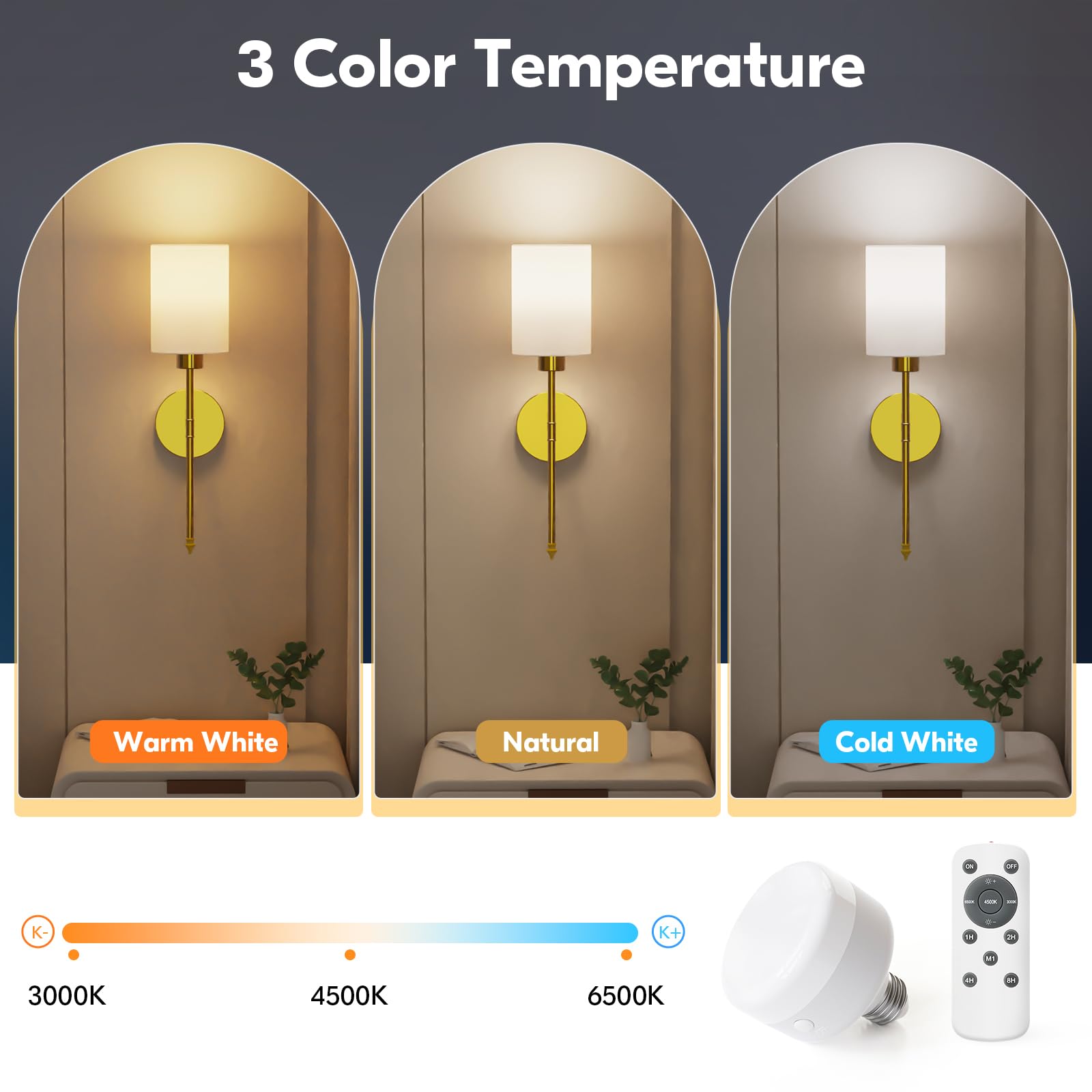 NIORSUN Battery Operated Wall Sconce Set of 2, Gold, 20.67" Iron Lights with 5200mAh Dimmable Bulbs and Remote, Model 16226
