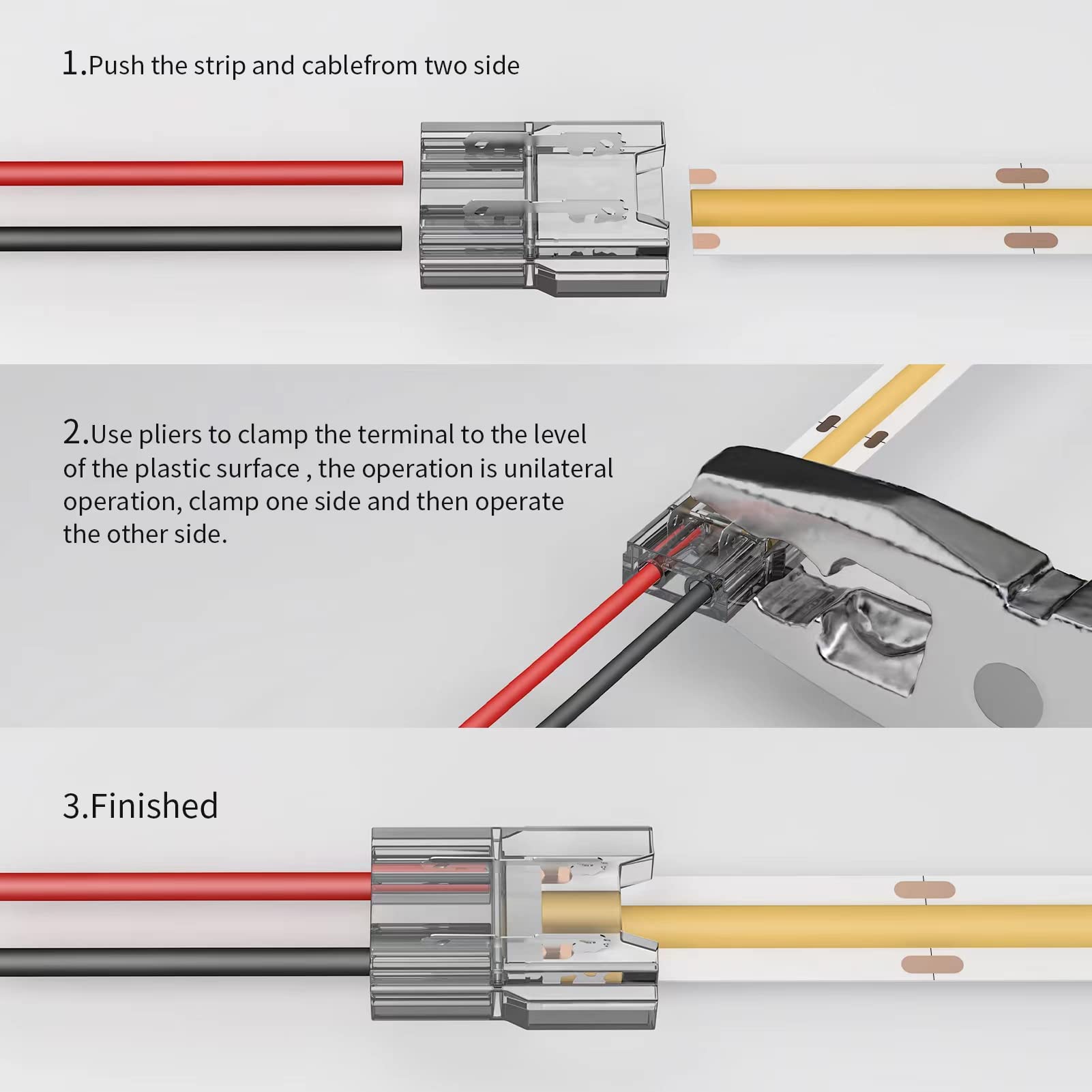 Visdoll Cob Led Light Strip Connectors 20Pcs 8Mm 2Pin Strip To Wires Led Tape Light Connectors,Transparent Solderless No Dark Area For Led Lights Connector Diy Cob/Smd Strip Lights