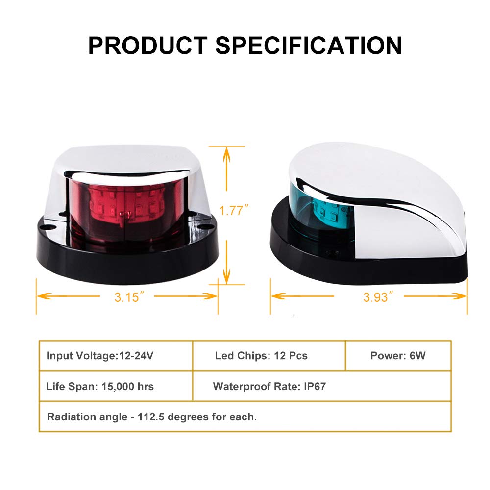 Led Boat Navigation Light Red And Green Led Marine Navigation Light Boat Bow Light For Pontoon And Small Boat (Silver New Versio