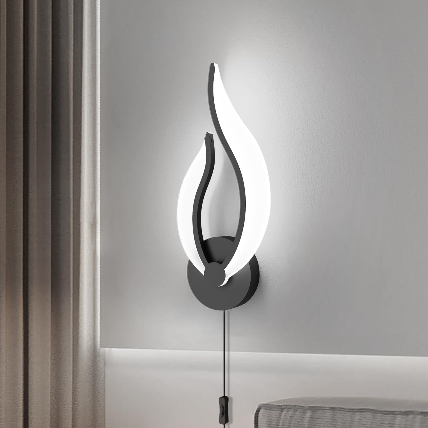 Pasoar Plug In Wall Sconces Set Of 2 Modern Bedroom Bedside Lamps Industrial Sconces With Switch On Off Cord 5500K 10 Watt Led Wall Lights For Living Room Indoor Hallway Lighting Fixtures