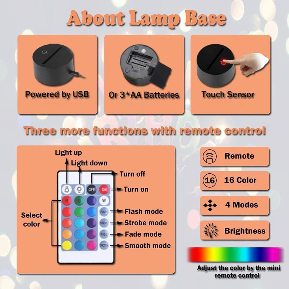 LOUHH 3D Night Light - 16 Color LED Lamp, Remote Control, Acrylic, Ideal for Children's Room Decor and Gifts