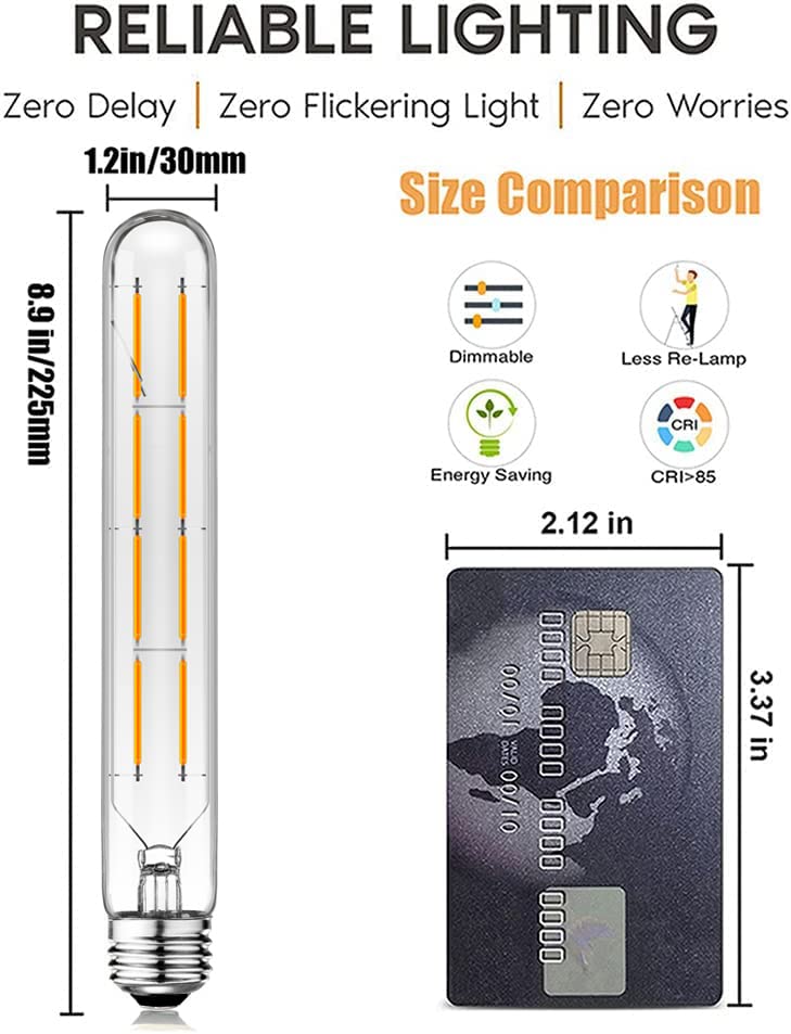 Xininsun T10 Led Bulbs,Long Tubular Led Light Bulbs, E26 Dimmable Tubular Bulb,Equivalent 75 Watt, E26 Edison Style Vintage Led