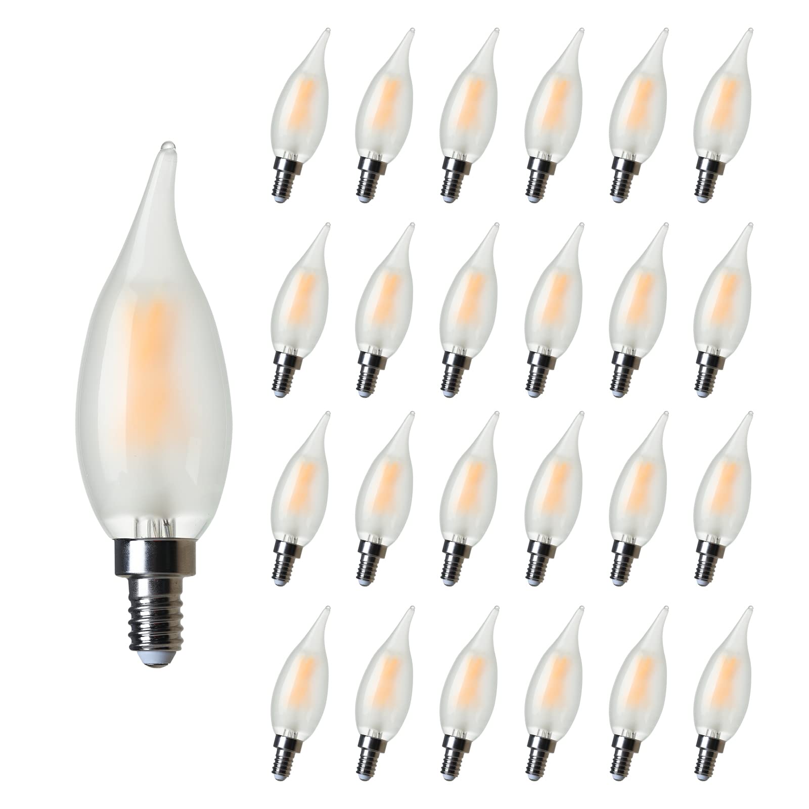Amdtu 24 Pack Frosted Led Candelabra Light Bulbs, 40 Watt Equivalent Type B Light Bulbs Soft White 2700K, E12 Base Chandelier Li