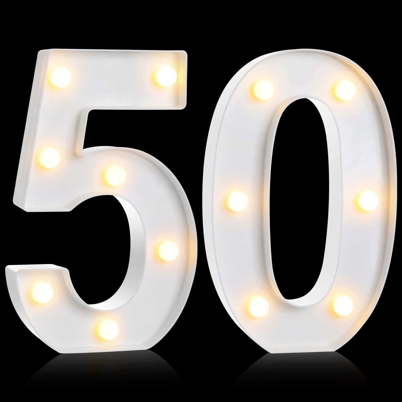 Treela LED Birthday Number Sign, Glitter Marquee Light Up 50th, White, Model Treela-Light -01, Party Decorations