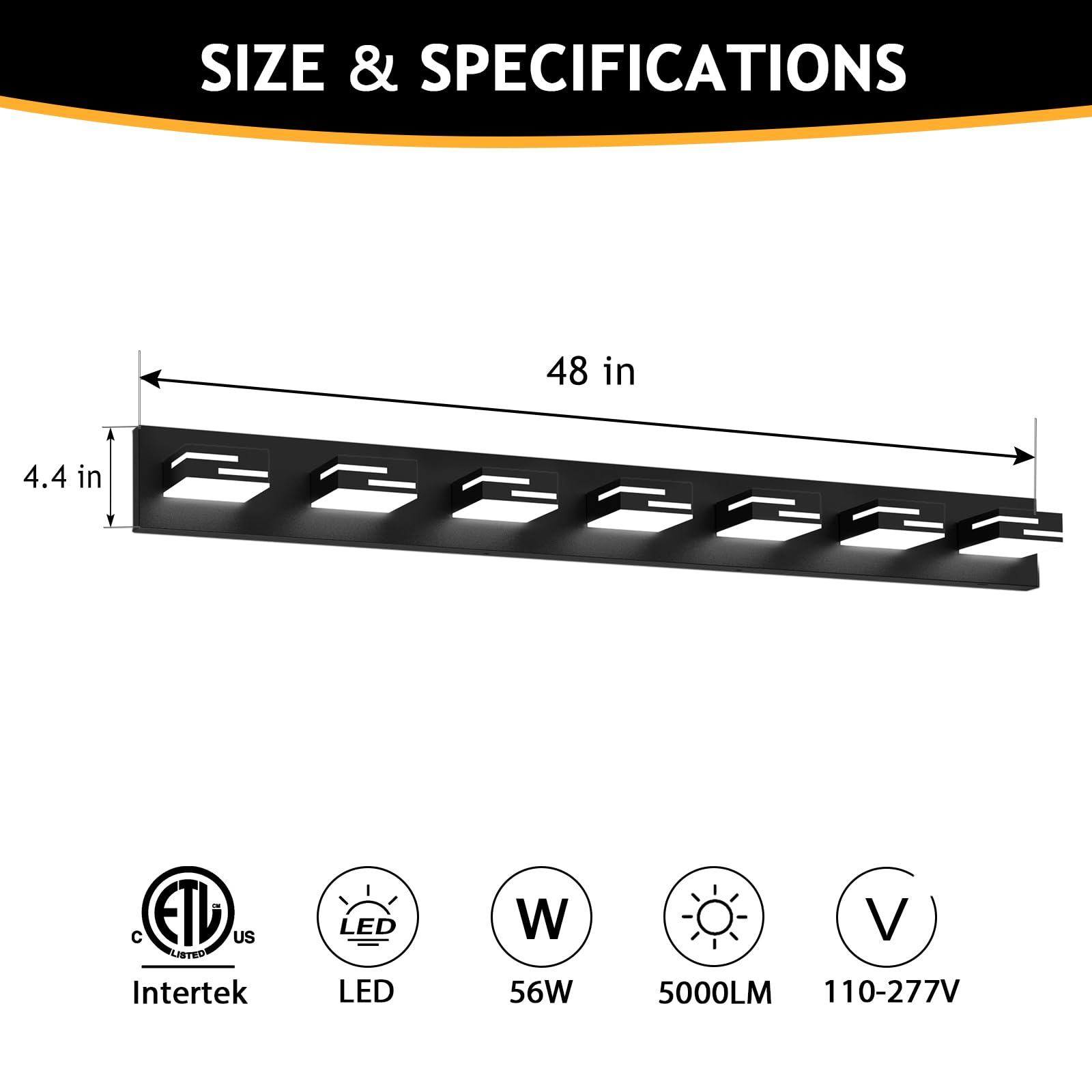 Lkhf Led Modern Bathroom Vanity Light Fixtures 7-Light 5Cct Dimmable Matte Black Vanity Lights For Bathroom Lighting Fixtures Over Mirror  With 350?Rotatable Acrylic Heads  48-Inch