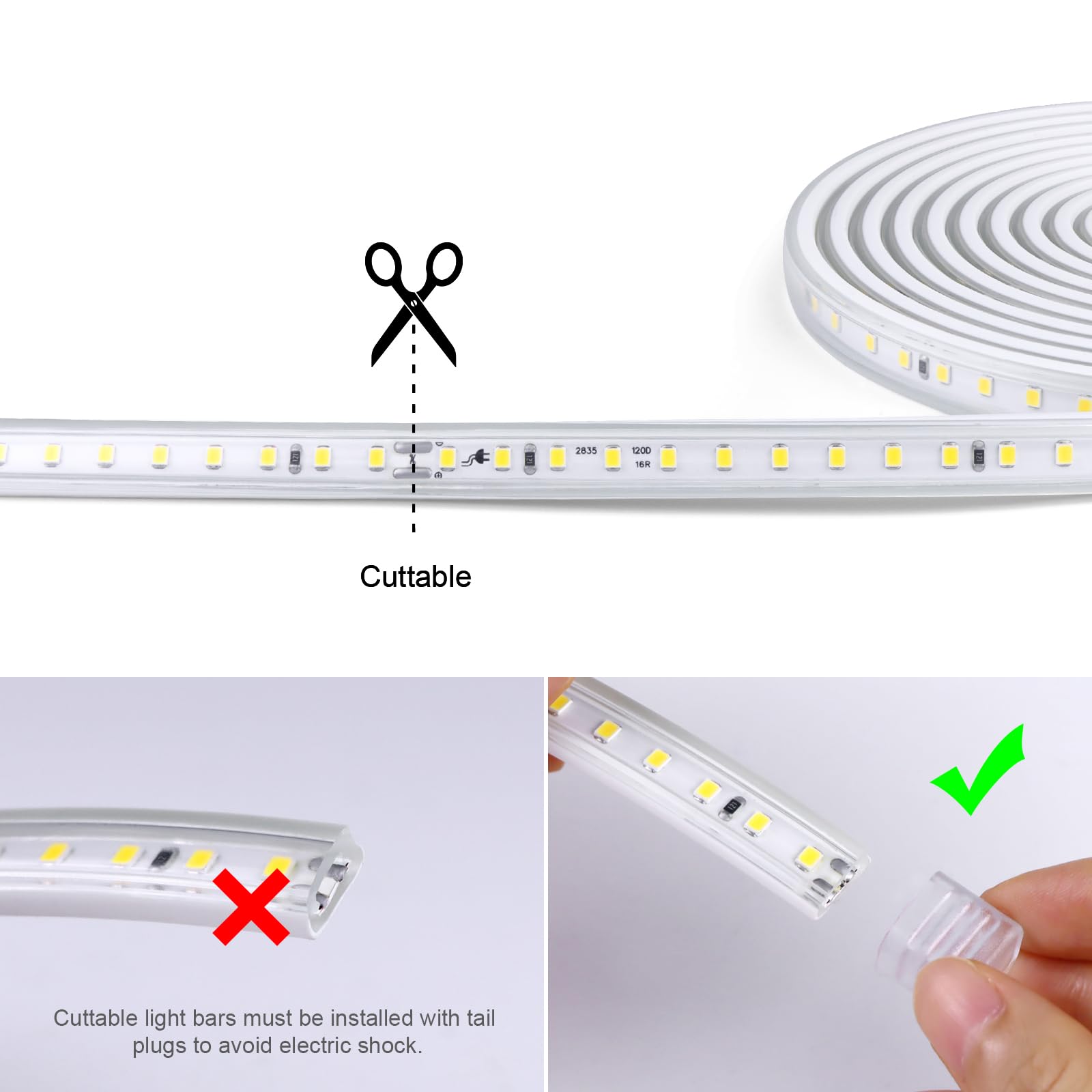 Aimengte 16.4Ft Waterproof Led Strip Lights, 600 Leds, Cool White For Indoor & Outdoor Decor