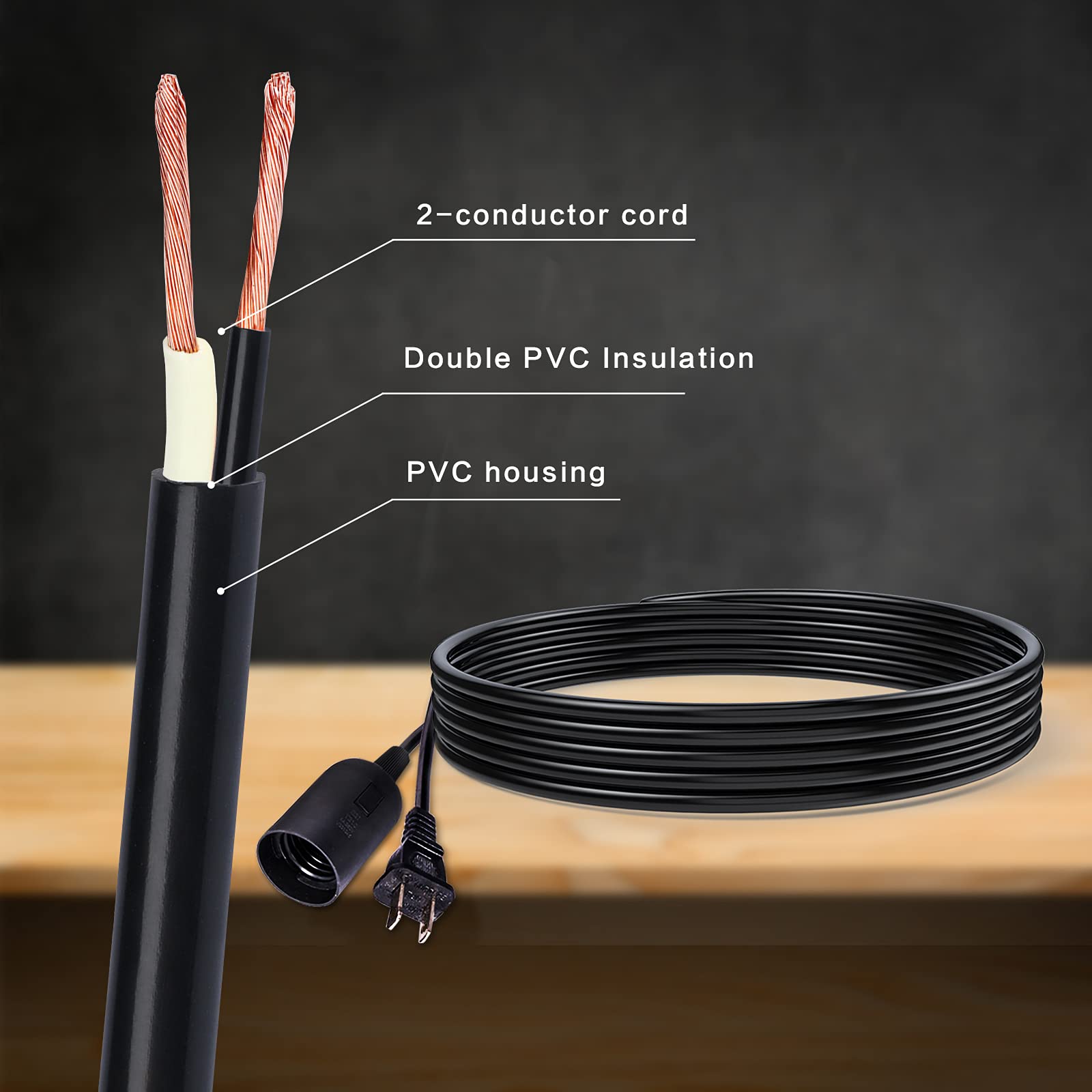 Aryalight 1-Pack 15 Ft Hanging Lantern Lamp Cord Cable With On/Off Switch E26 E27 Socket (No Bulb Included) Plug-In Pendant Ligh