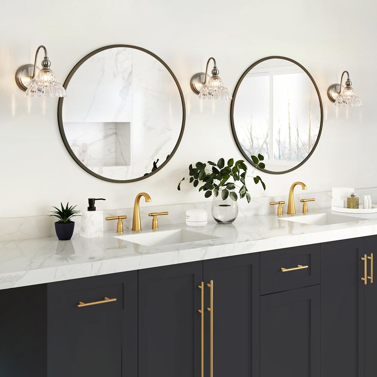 TLOLGT Brushed Nickel Wall Sconce - Modern 1-Light Bathroom Vanity Light Fixture, Glass, Model SN66-1